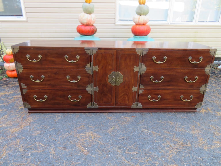 Handsome Henredon Tansu Campaign Credenza Brass Pan Asian Chinoiserie