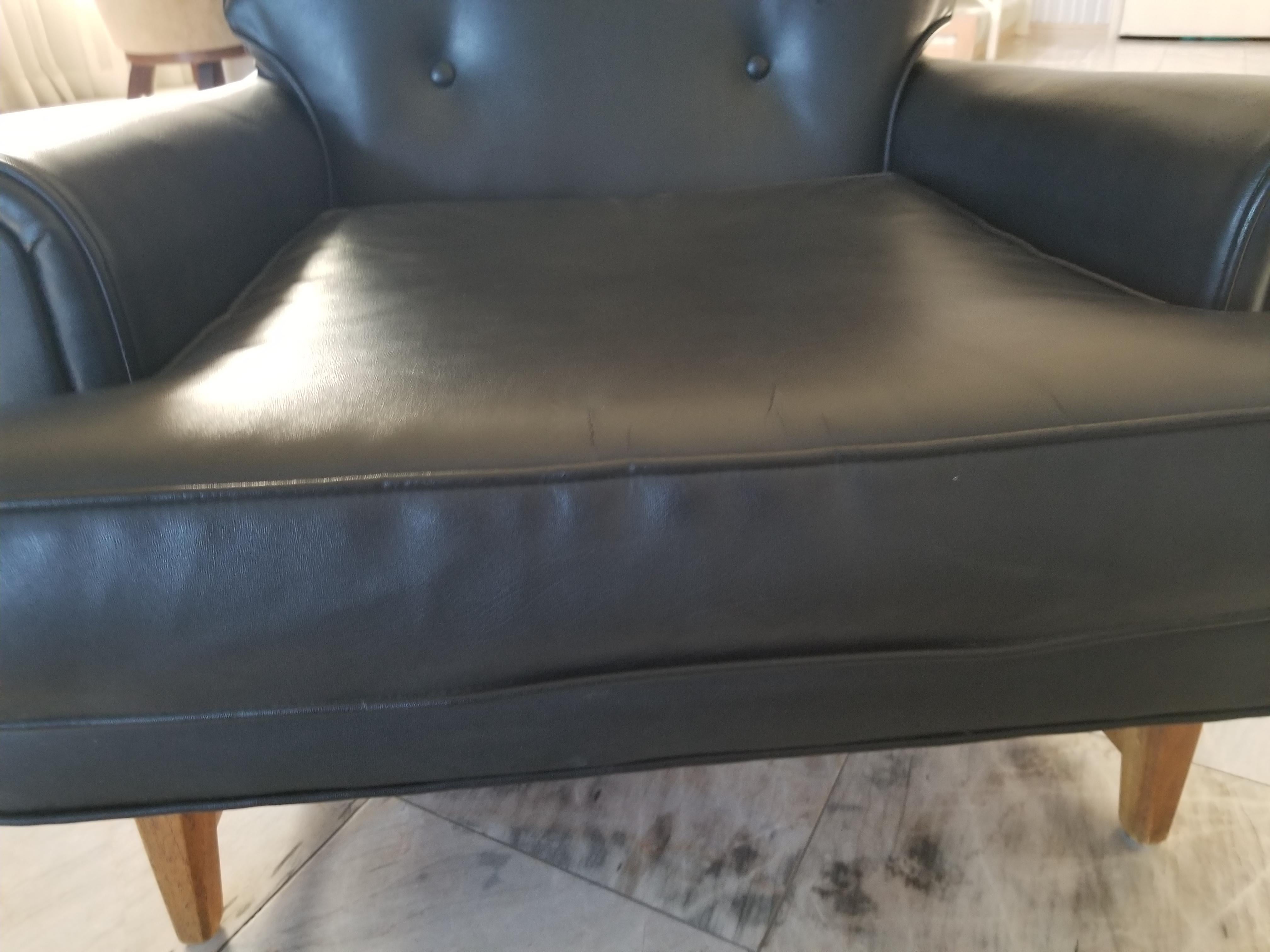 1950s Heritage Wormley Dunbar Black Faux Leather Mahogany Lounge Chair For Sale 5