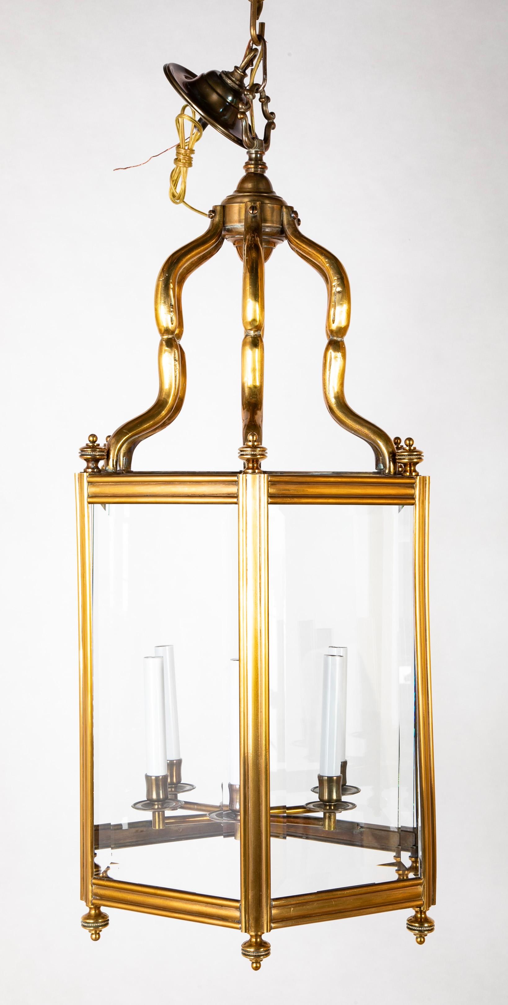 Early 20th Century Handsome Hexagonal Brass Lantern For Sale
