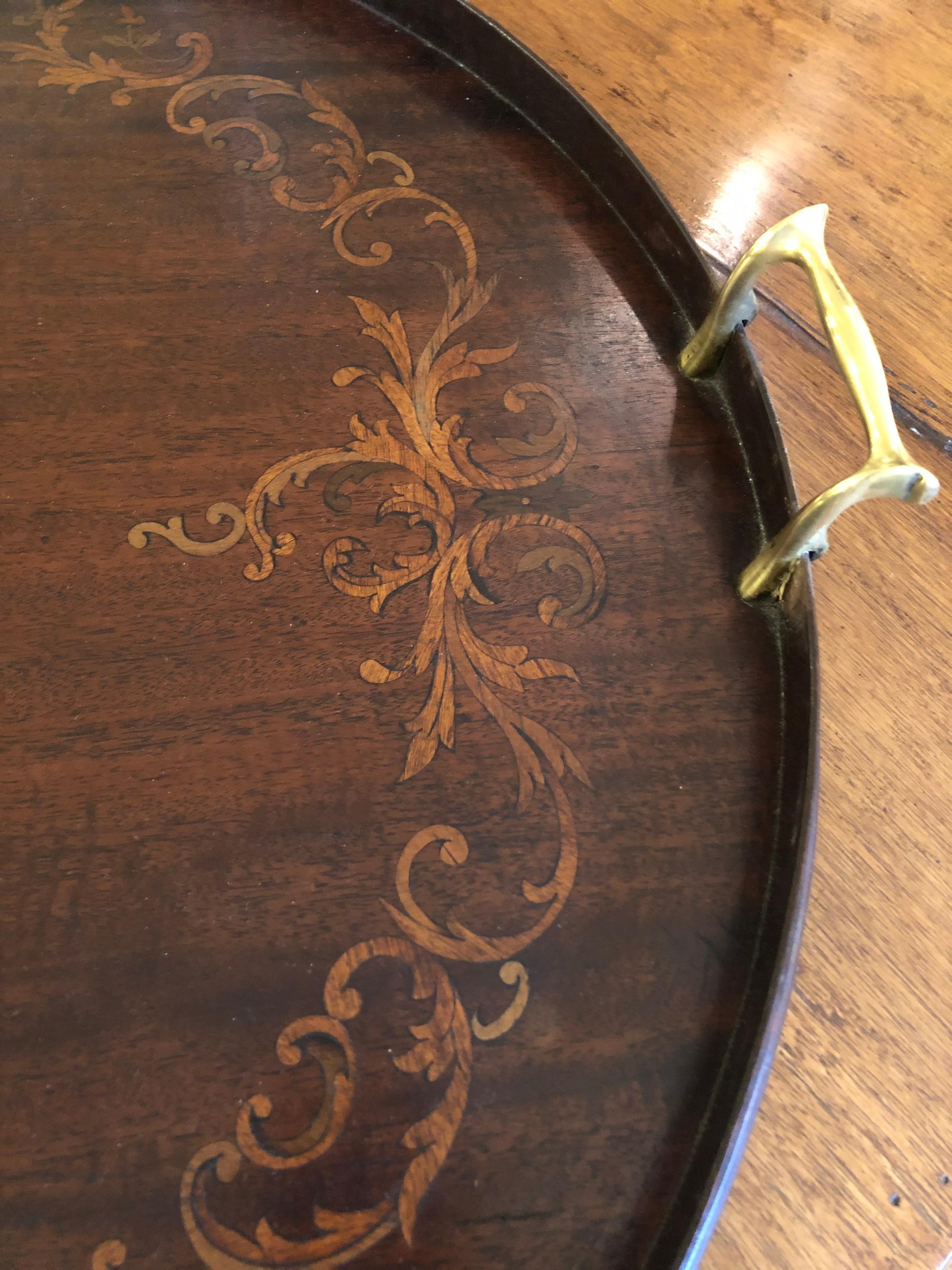 Mid-20th Century Handsome Inlay Wood Round Serving Tray
