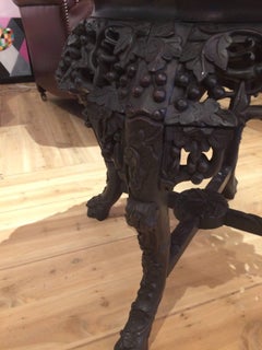Handsome Intricately Carved Asian Side Table with Inset Marble Top