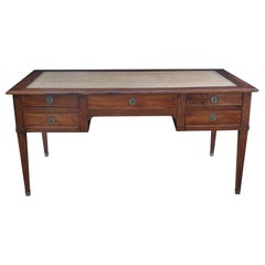 Handsome Italian Neoclassical Walnut 5-Drawer Writing Desk with Leather Top