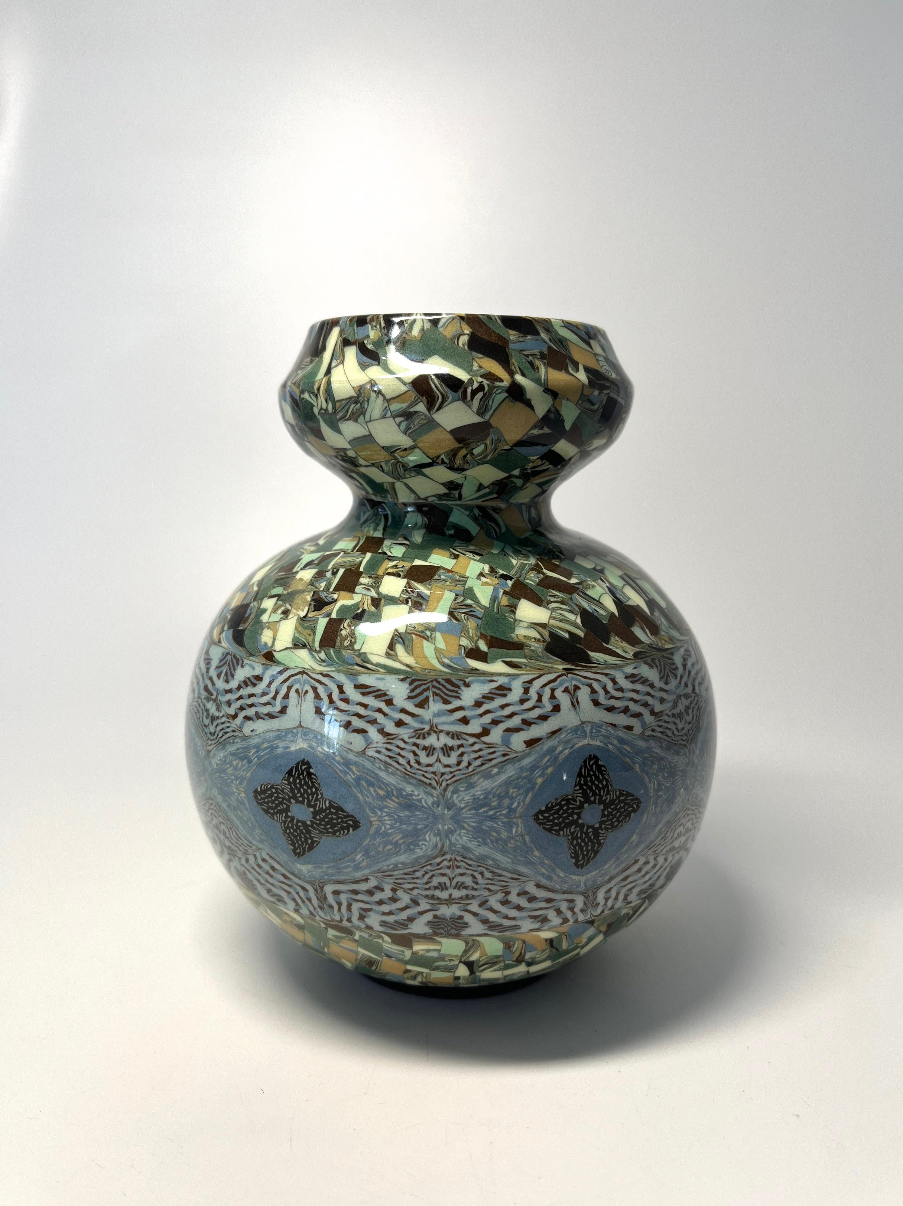Mid-Century Modern Handsome Jean Gerbino, Vallauris, France, Ceramic Glazed Mosaic Shaped Vase 1960 For Sale