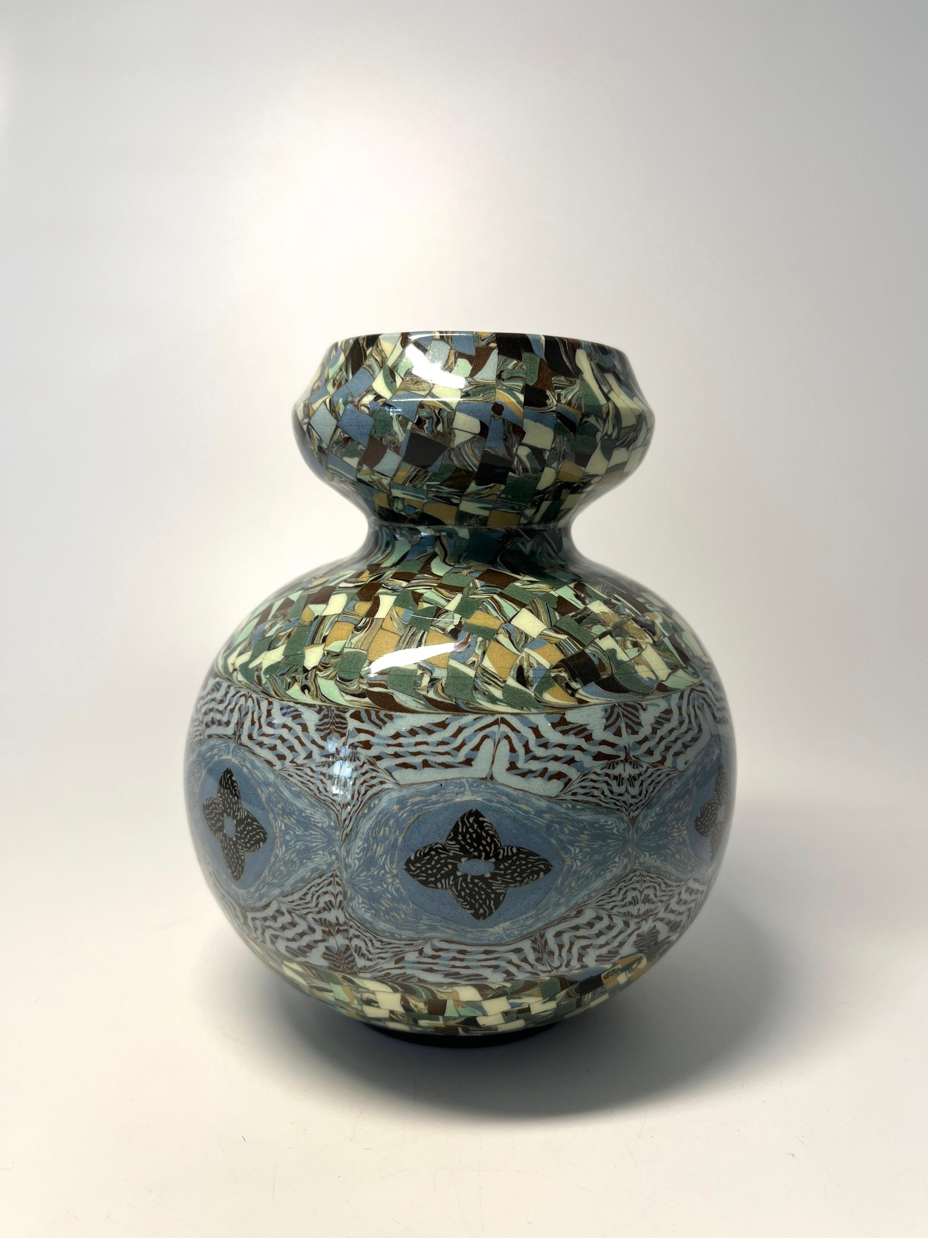 French Handsome Jean Gerbino, Vallauris, France, Ceramic Glazed Mosaic Shaped Vase 1960 For Sale