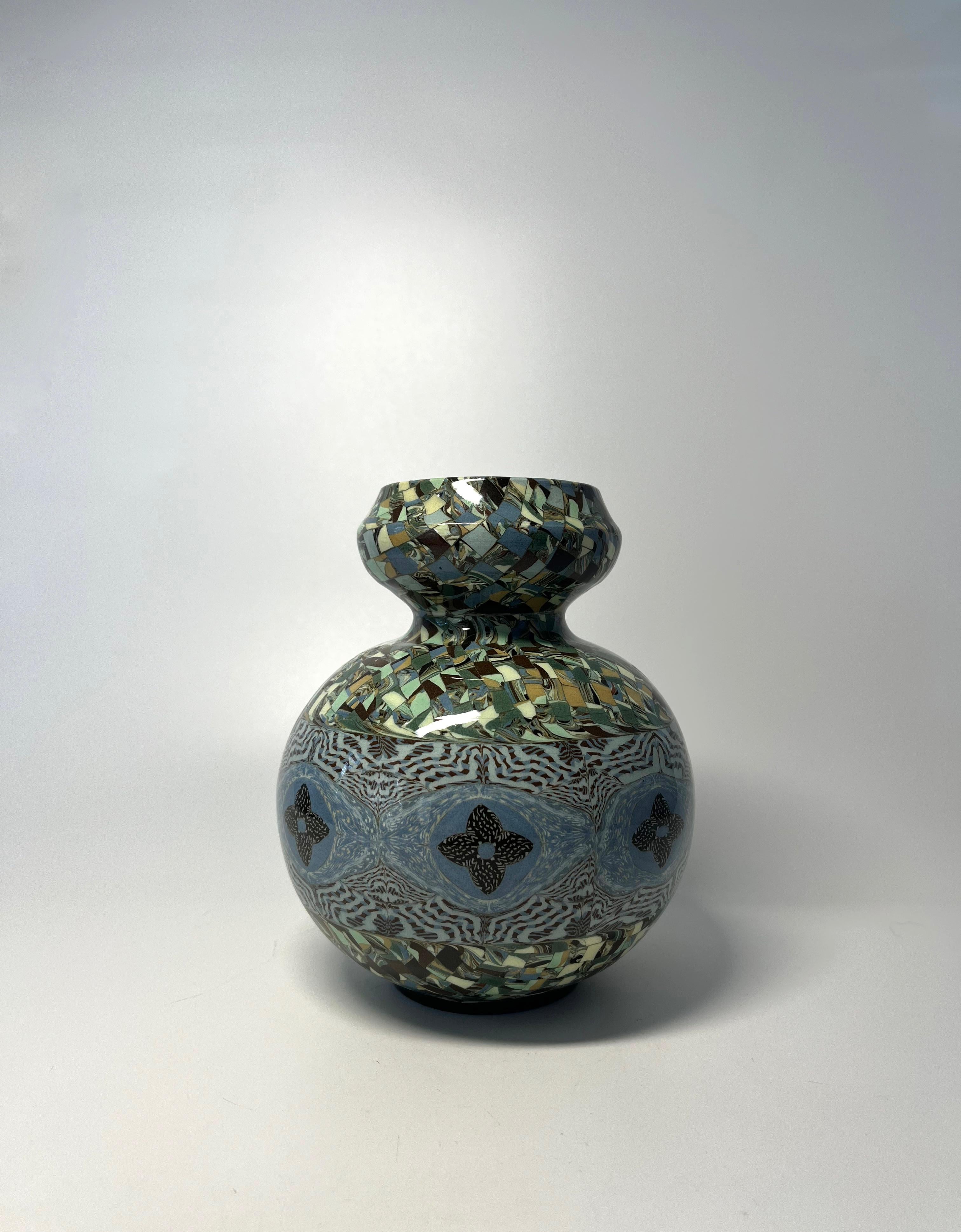 Handsome Jean Gerbino, Vallauris, France, Ceramic Glazed Mosaic Shaped Vase 1960 For Sale 1