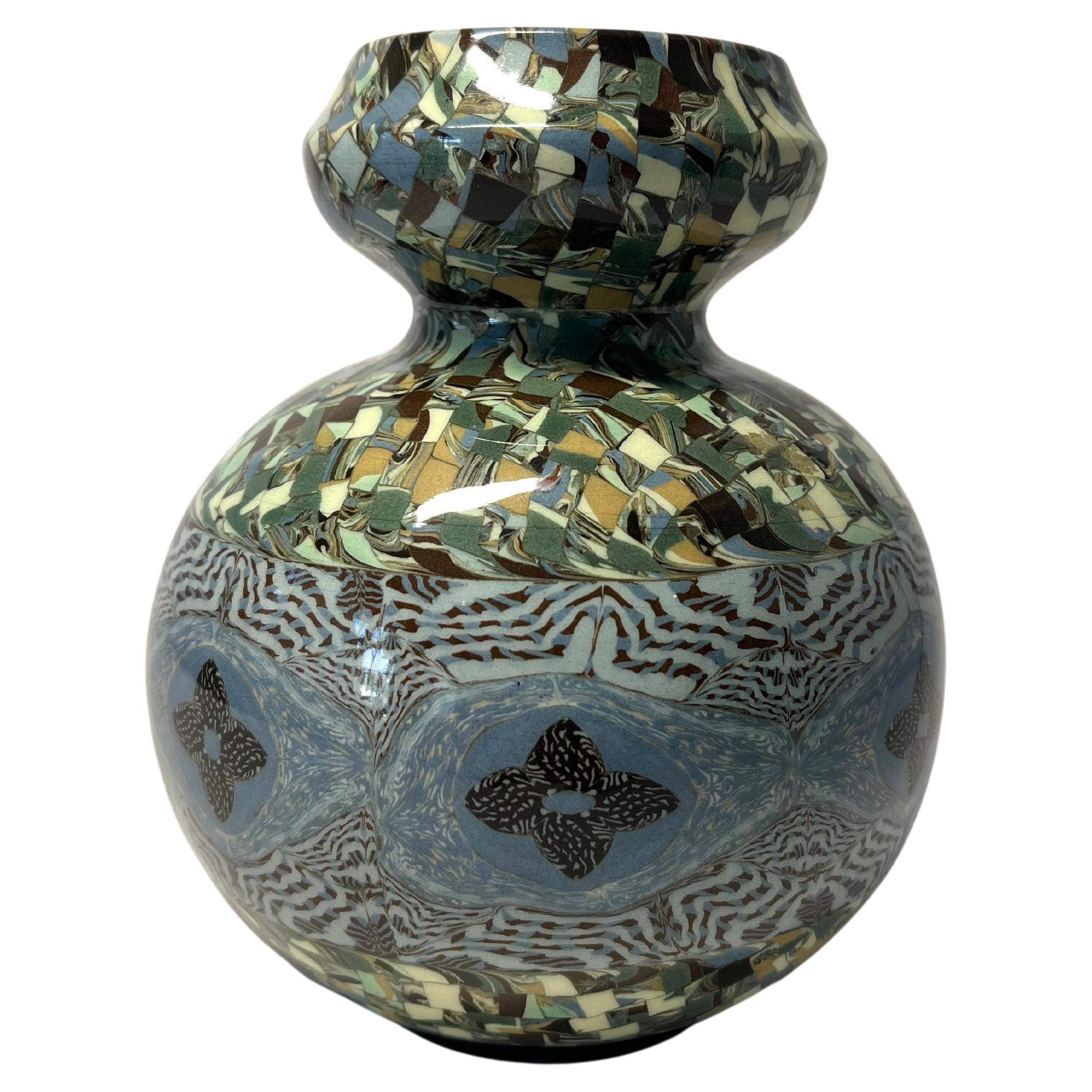 Handsome Jean Gerbino, Vallauris, France, Ceramic Glazed Mosaic Shaped Vase 1960 For Sale