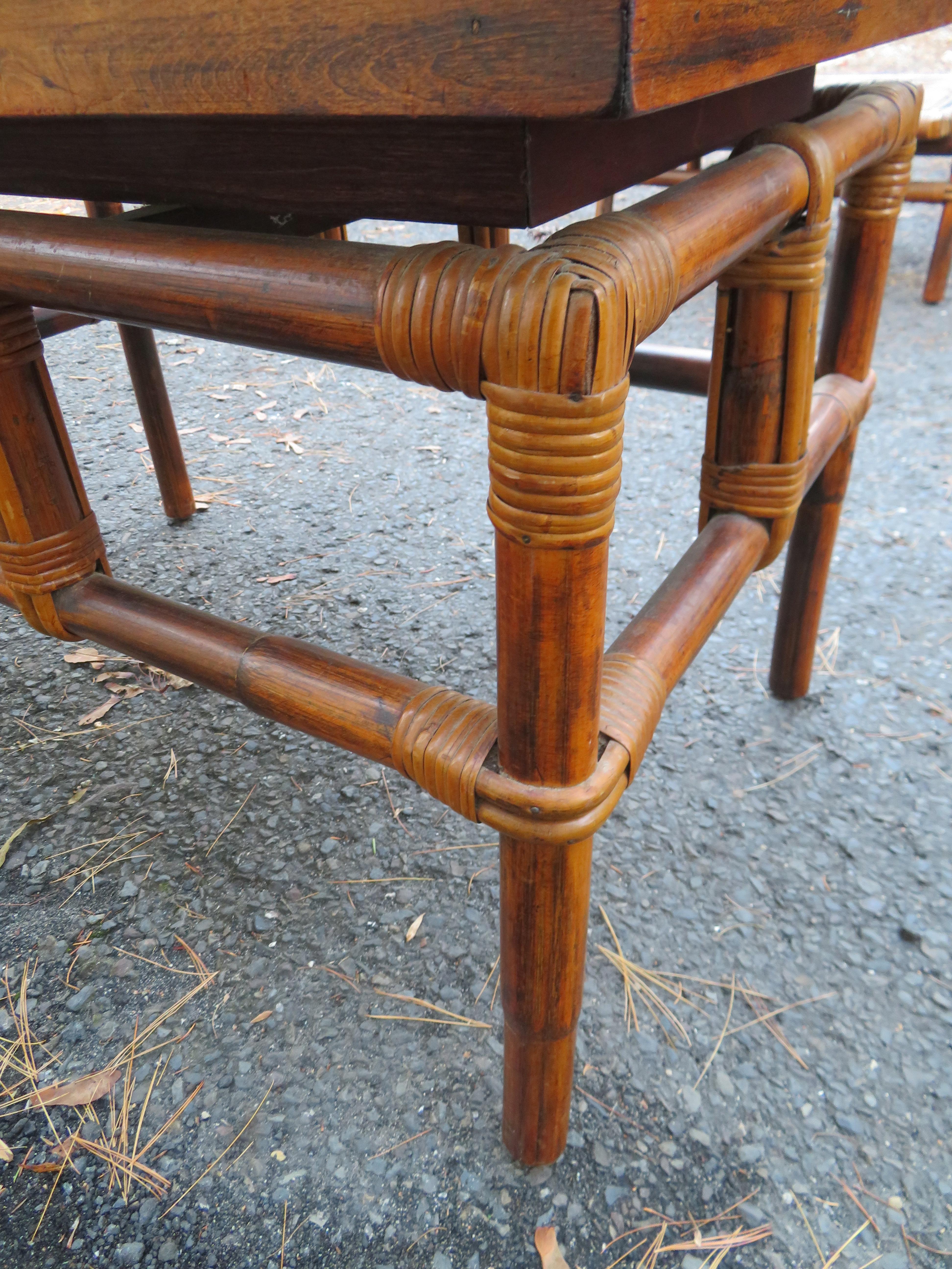 Handsome John Wisner Ficks Reed Asian Modern Rattan Bamboo Tile Top Side Table For Sale 3