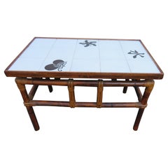 John Wisner Ficks Schilf Asiatisch Moderner Rattan-Bambus-Kachel-Beistelltisch