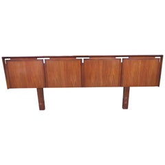 Handsome King Size Hobey Helen Baker Asian Style Walnut Head Board, Midcentury