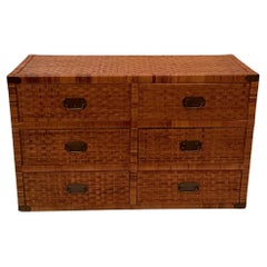 Handsome Large 6 Drawer Woven Rattan Chest of Drawers with Metal Mounts