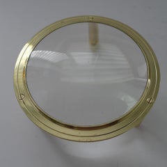 Handsome Large Antique English Brass Framed Magnifying Glass c.1900