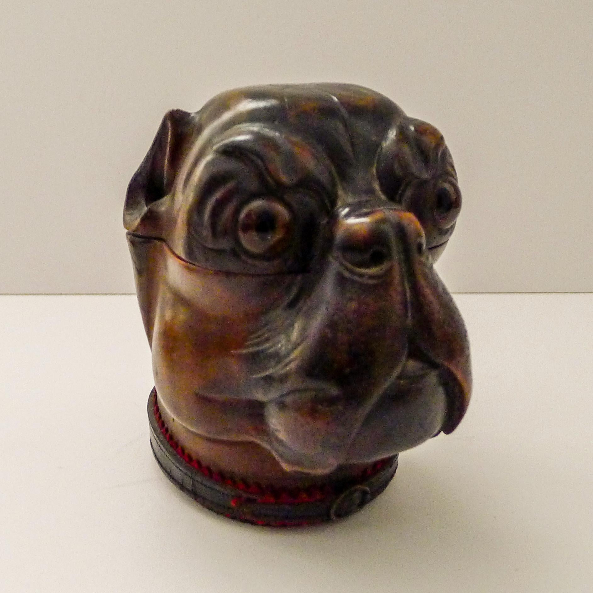 Late Victorian Handsome Large Antique Wooden Black Forest Dog Inkwell c.1890 For Sale