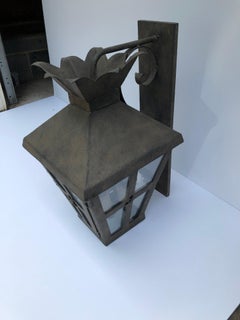 Handsome Large Outdoor Iron Lantern with Seeded Glass