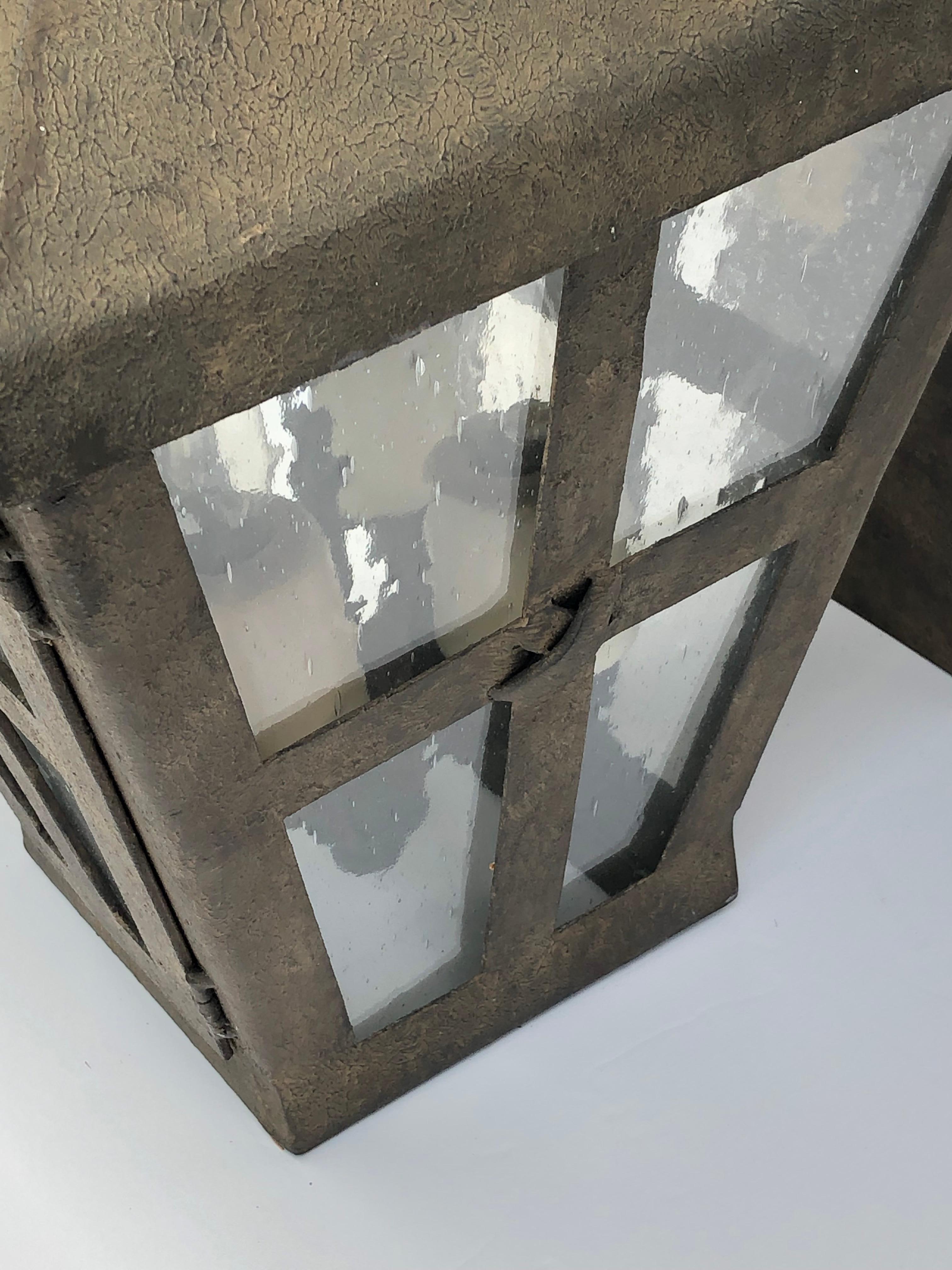 American Handsome Large Outdoor Iron Lantern with Seeded Glass