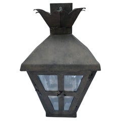 Handsome Large Outdoor Iron Lantern with Seeded Glass