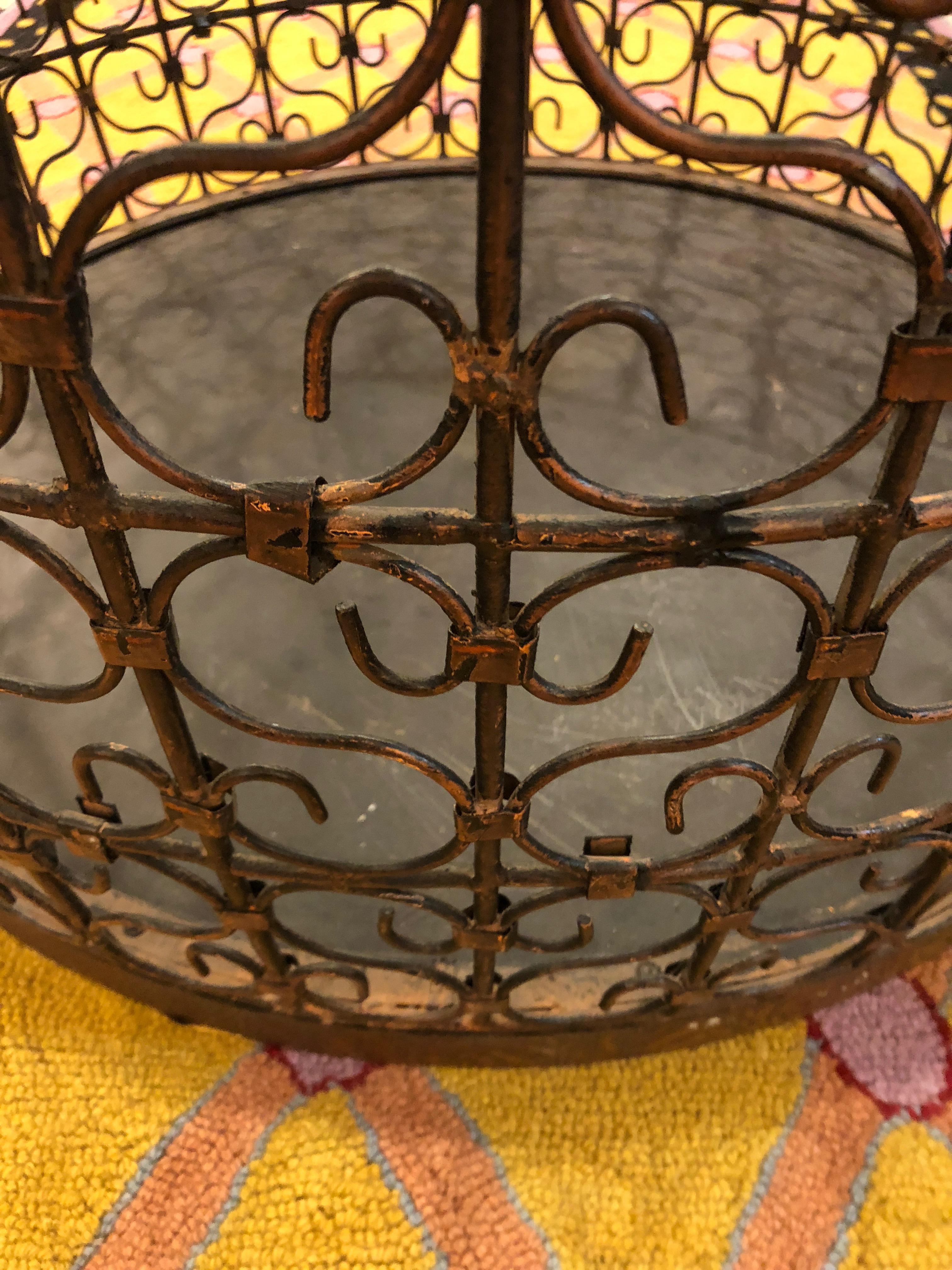 Glass Handsome Large Round Iron Filigree Coffee Table