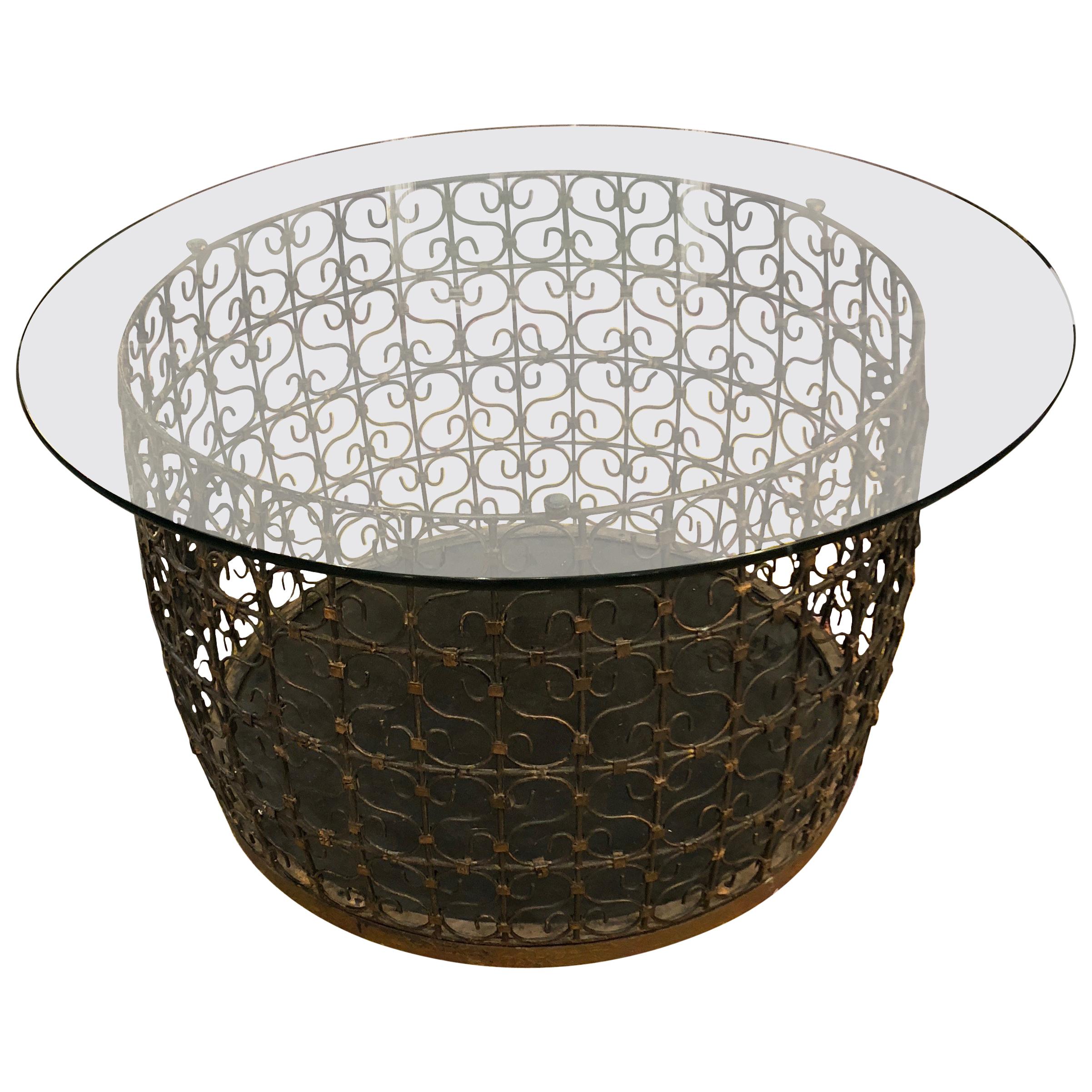 Handsome Large Round Iron Filigree Coffee Table
