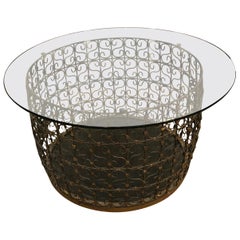 Handsome Large Round Iron Filigree Coffee Table