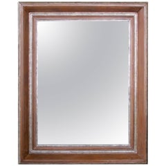 Handsome & Large-Scaled English Pickled Beechwood and Silver-Gilt Cushion Mirror