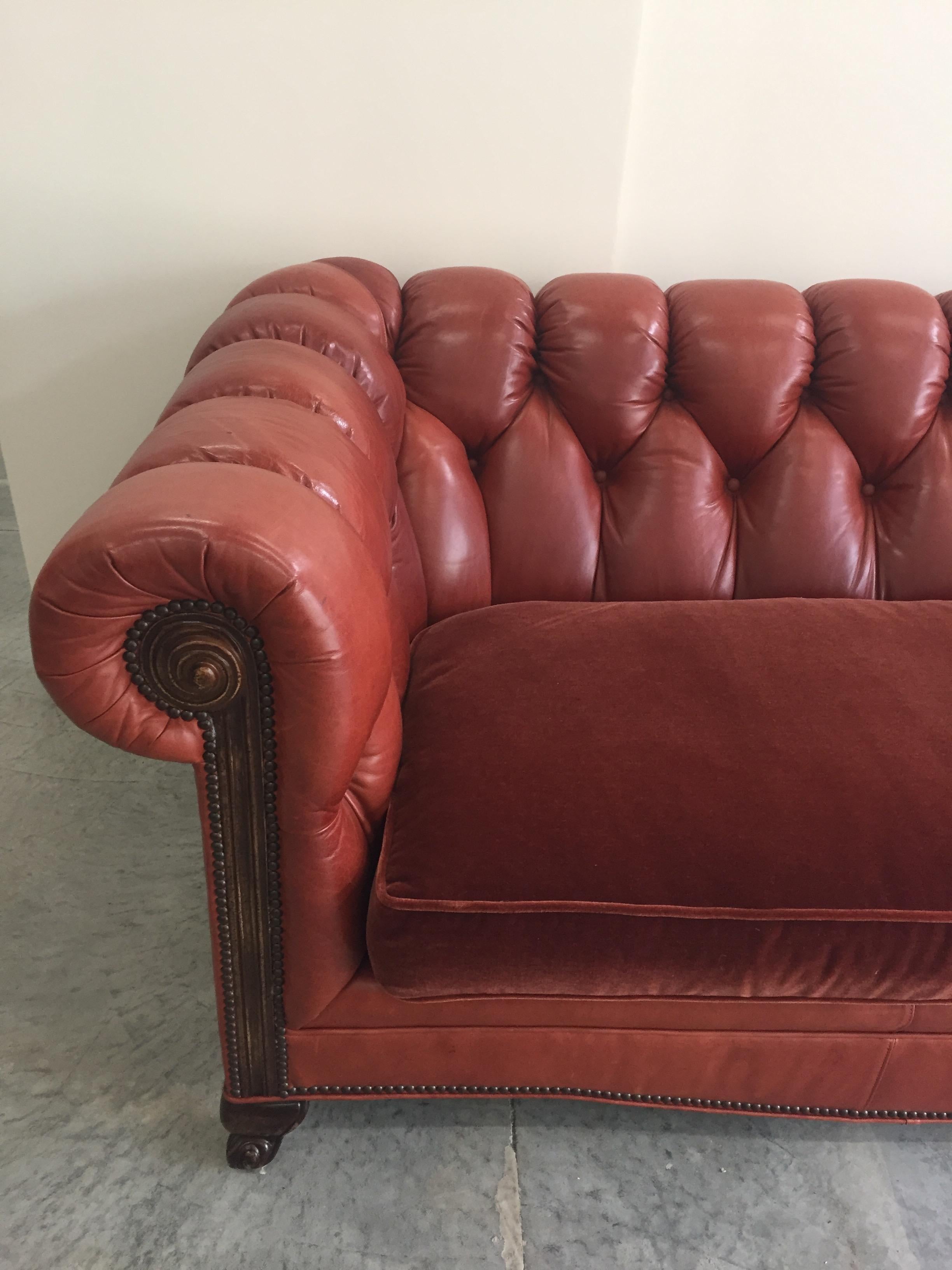 Handsome Leather and Mohair Chesterfield Sofa 5