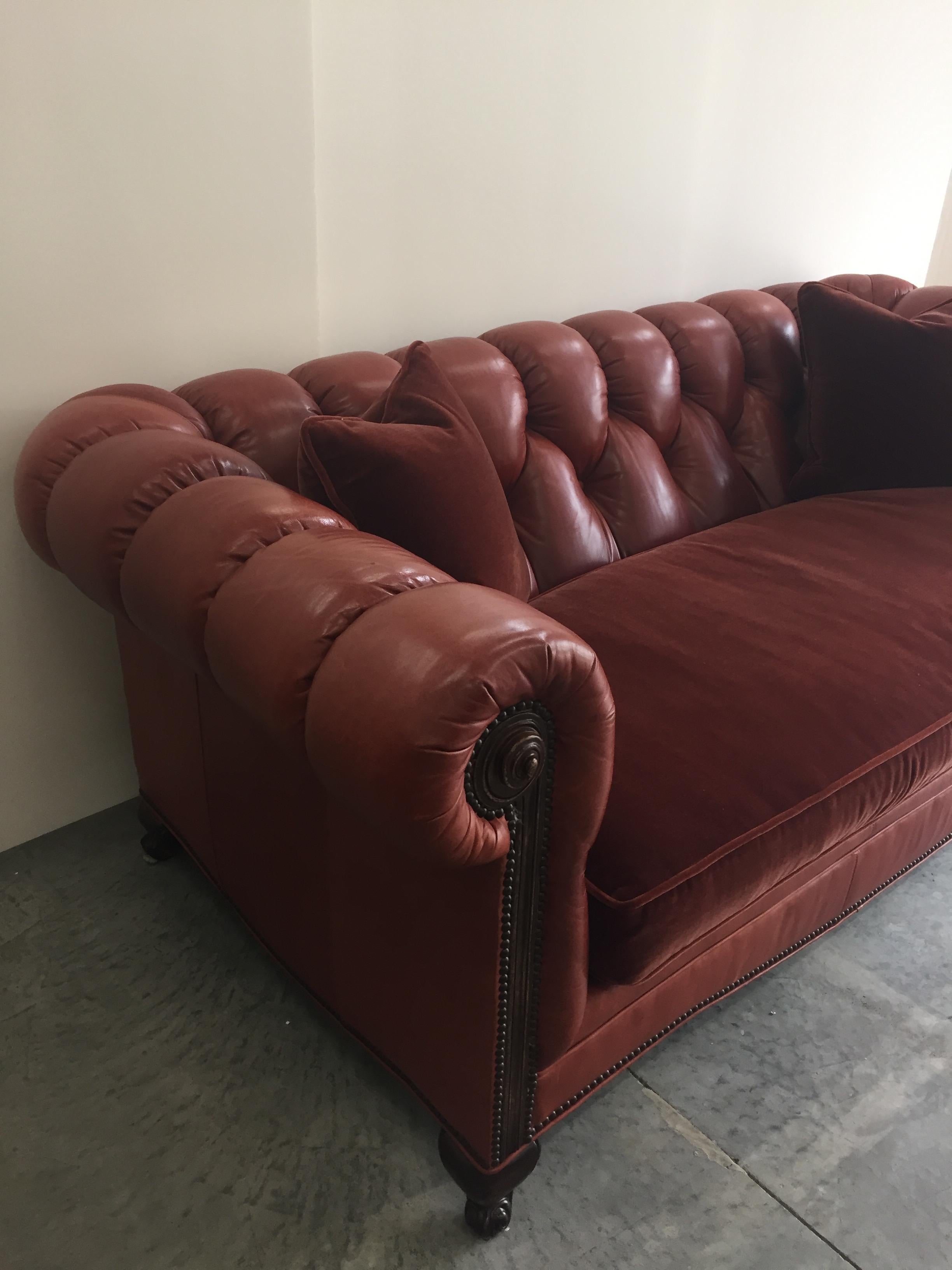 North American Handsome Leather and Mohair Chesterfield Sofa