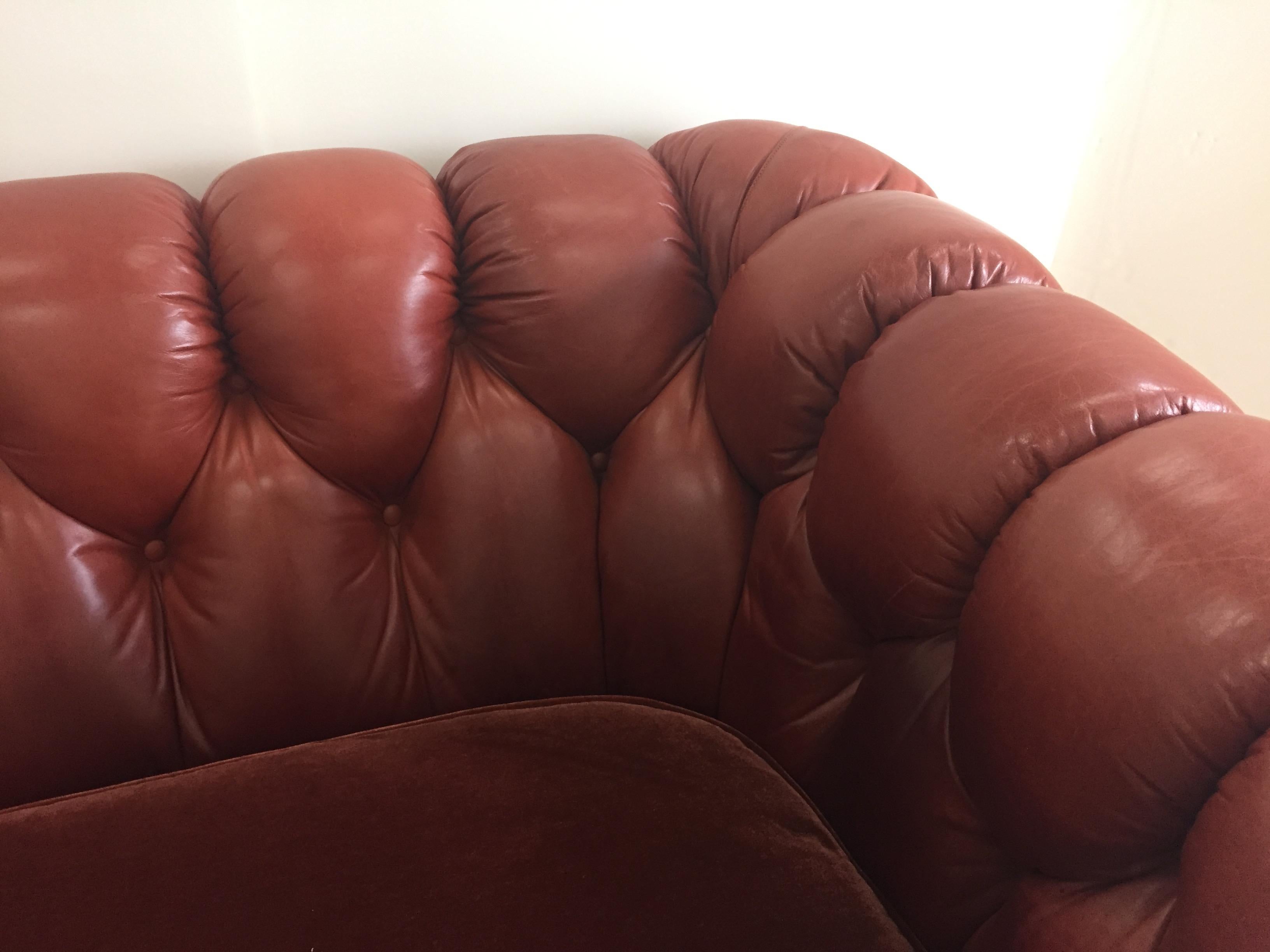 Handsome Leather and Mohair Chesterfield Sofa 1