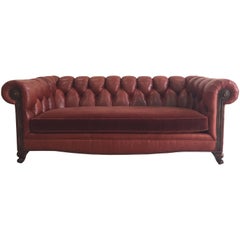Handsome Leather and Mohair Chesterfield Sofa