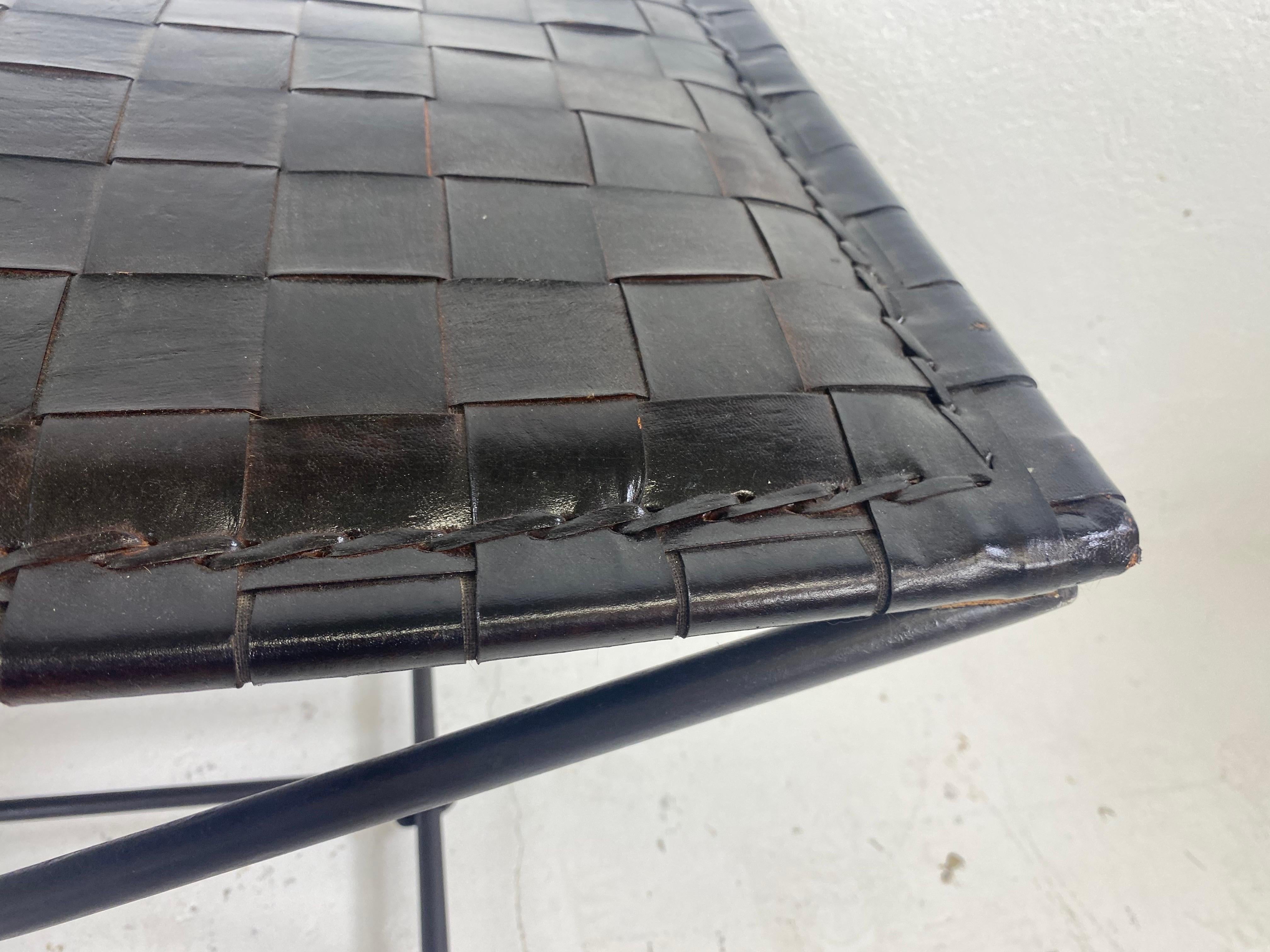 Handsome leather and wrought iron military campaign sale bench. In Good Condition In Allentown, PA