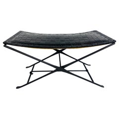 handsome Leather and Wrought iron military campaign style bench.