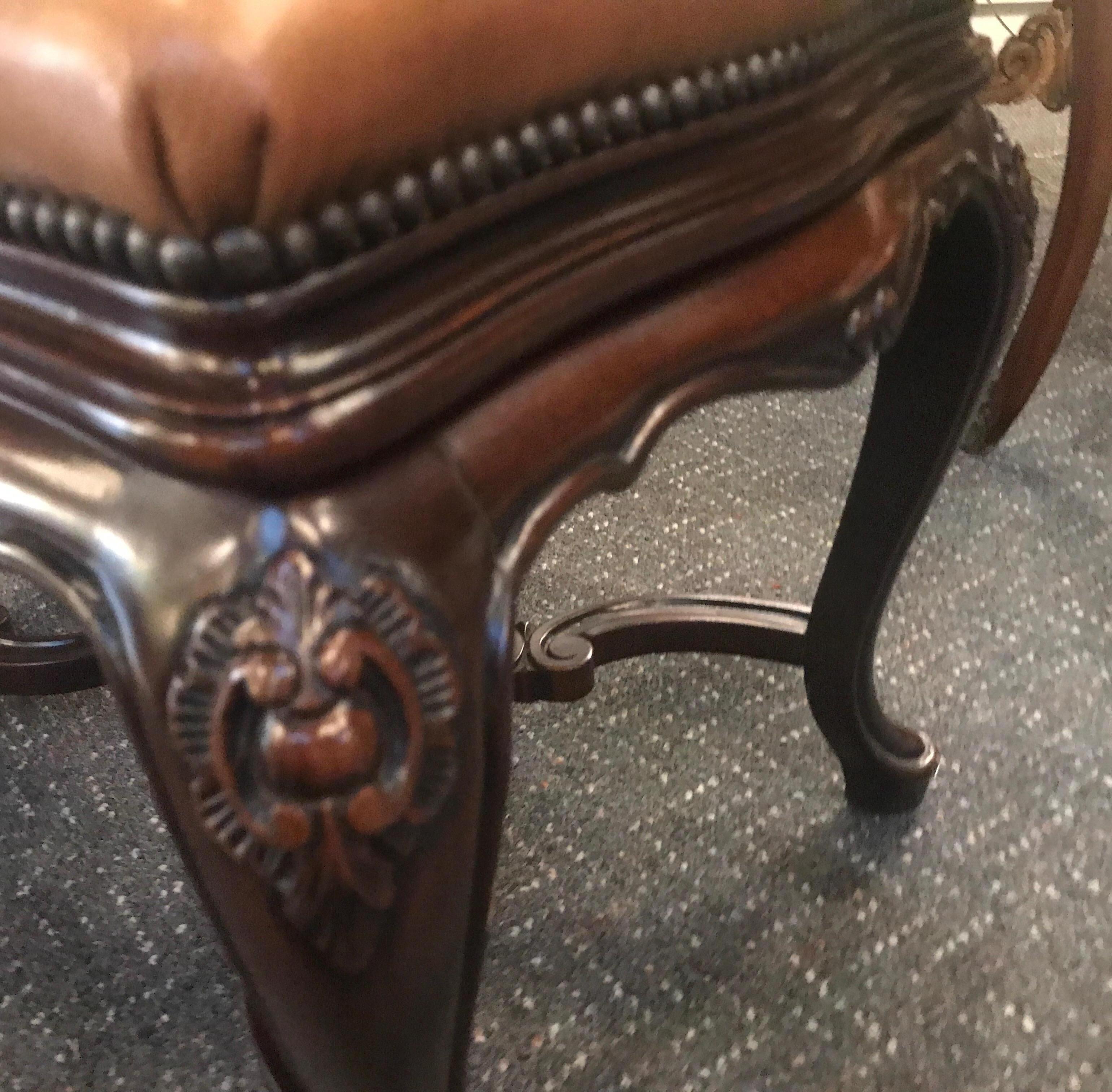 Handsome Leather Upholstered Bench with Walnut Base 2