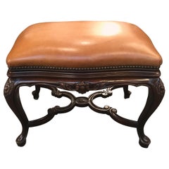 Handsome Leather Upholstered Bench with Walnut Base