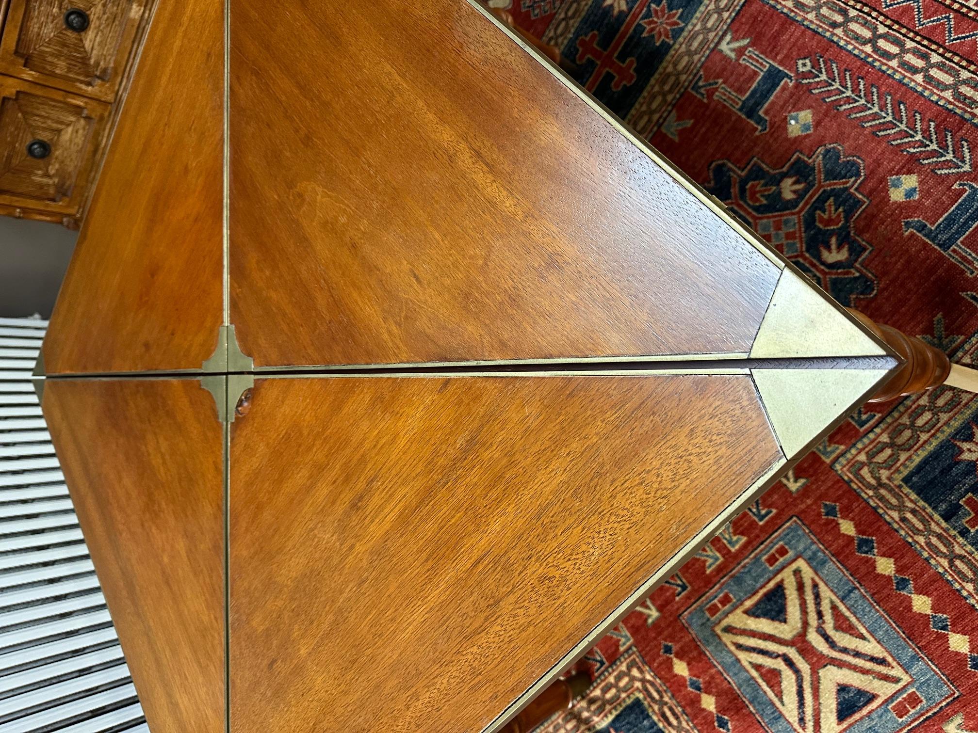 Handsome Mahogany and Brass Game Table with Leather Chairs For Sale 4