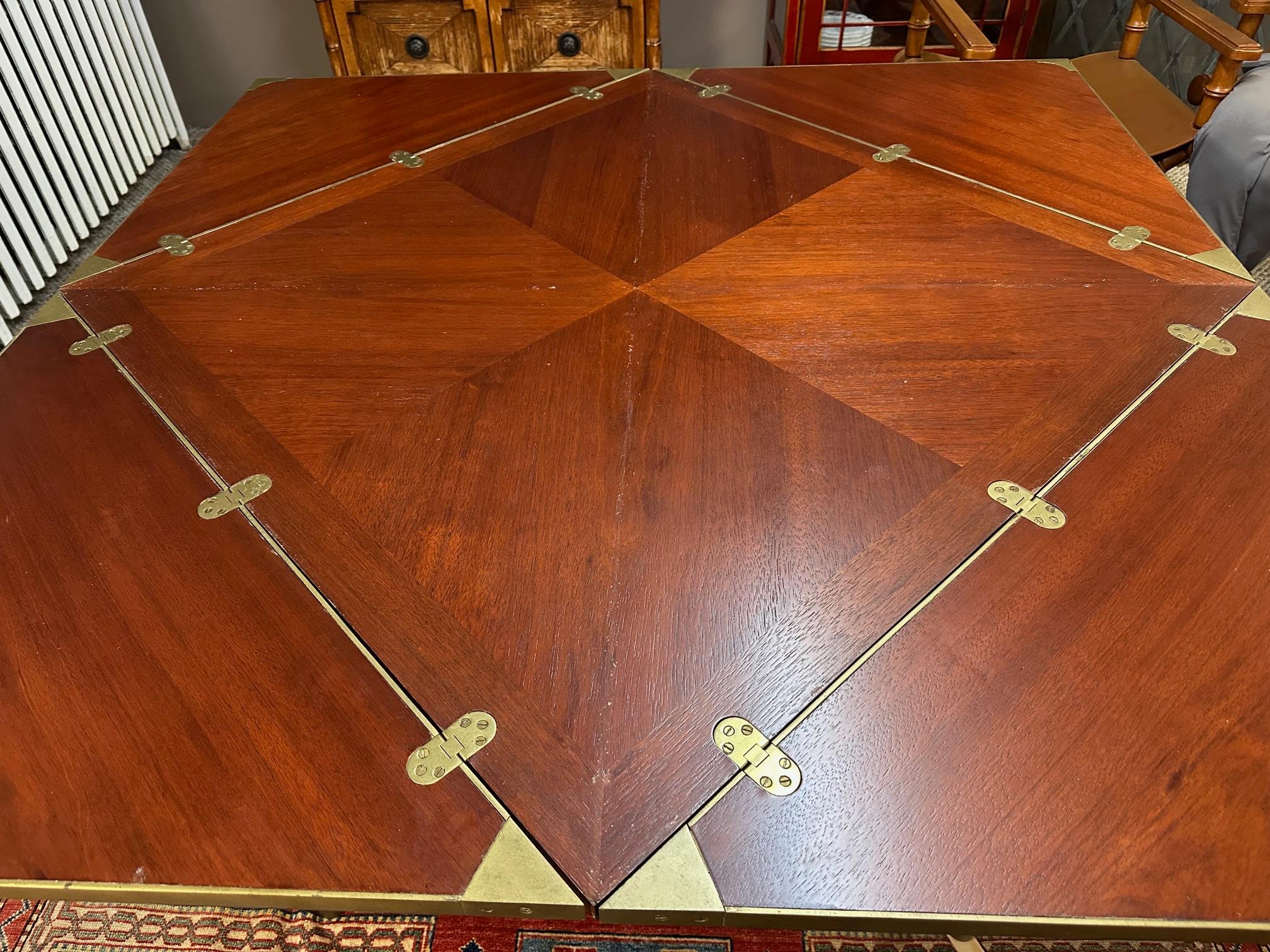 Handsome Mahogany and Brass Game Table with Leather Chairs For Sale 6