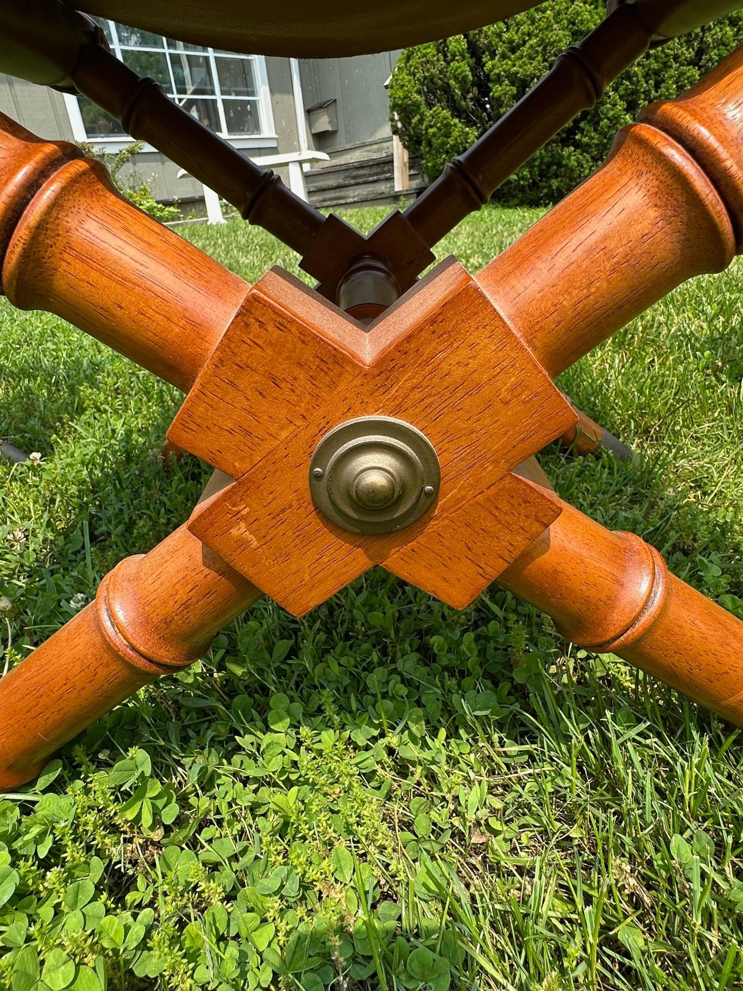 Handsome Mahogany and Brass Game Table with Leather Chairs For Sale 11