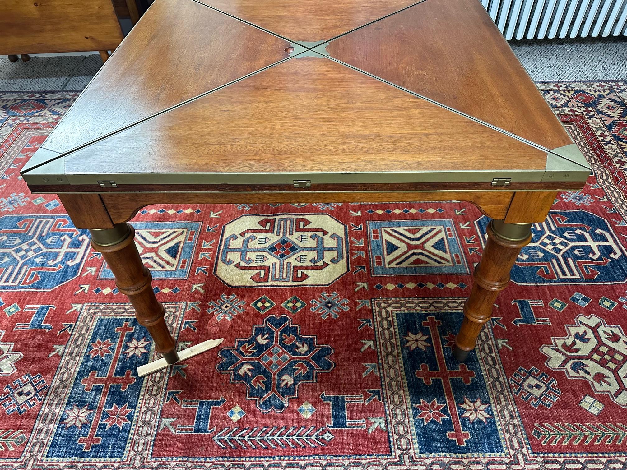 Handsome Mahogany and Brass Game Table with Leather Chairs For Sale 2