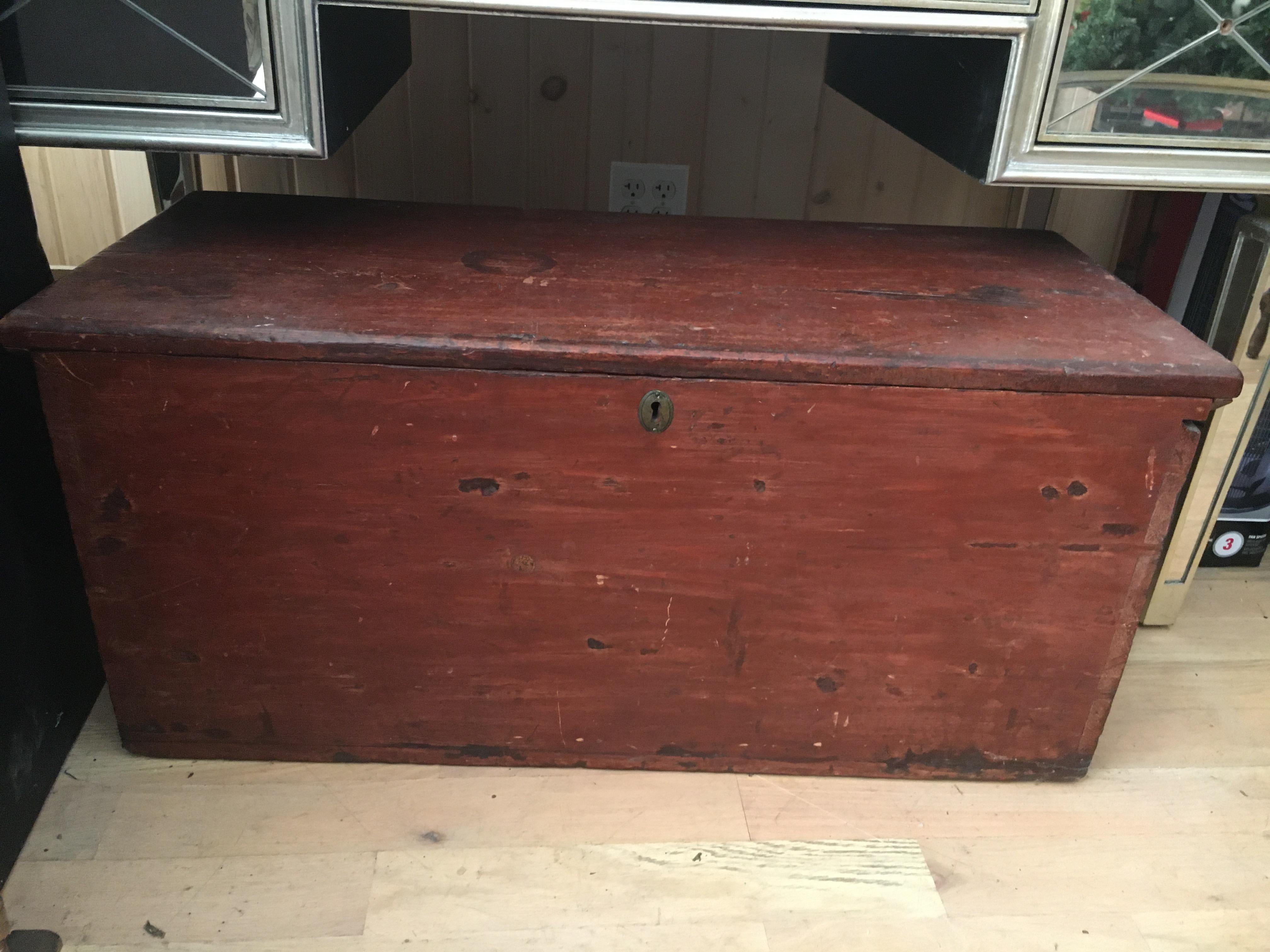 Primitive Handsome Mahogany Blanket Chest, Hand Dovetailed Corners and Lovely Color For Sale