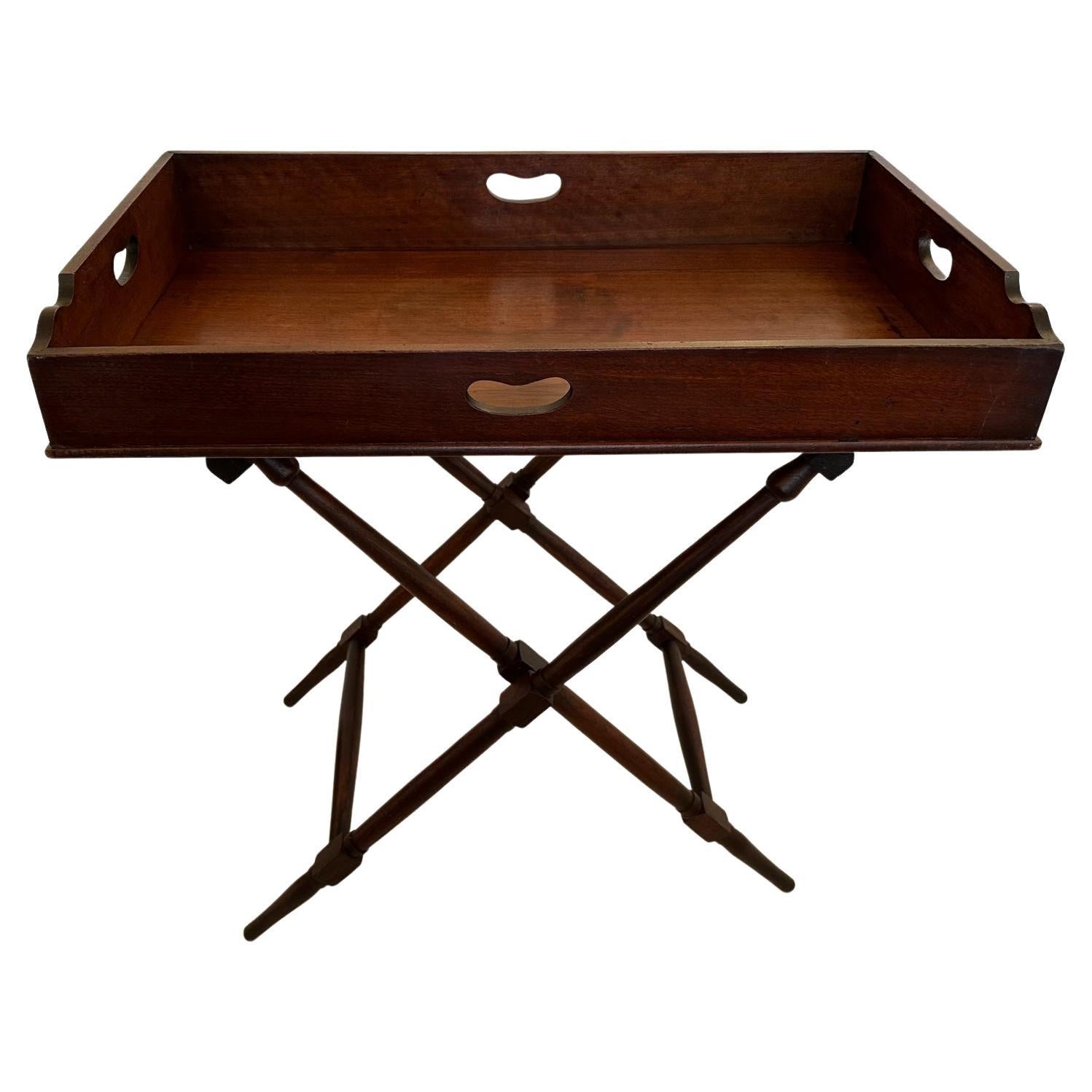 Handsome Mahogany Butlers Tray Table on Folding Stand For Sale