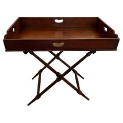 Handsome Mahogany Butlers Tray Table on Folding Stand