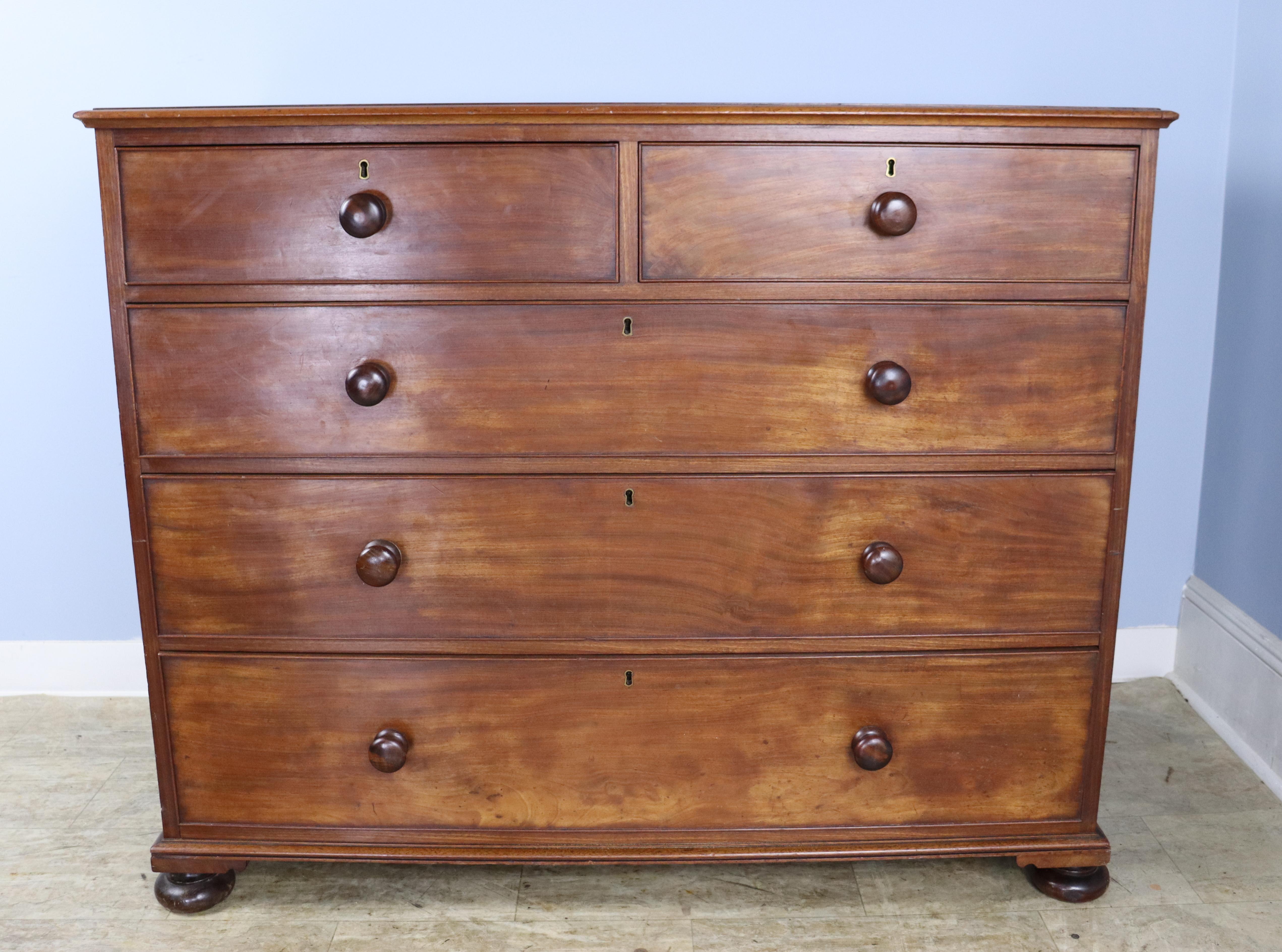 Handsome Mahogany Chest of Drawers with Bun Feet In Good Condition For Sale In Port Chester, NY