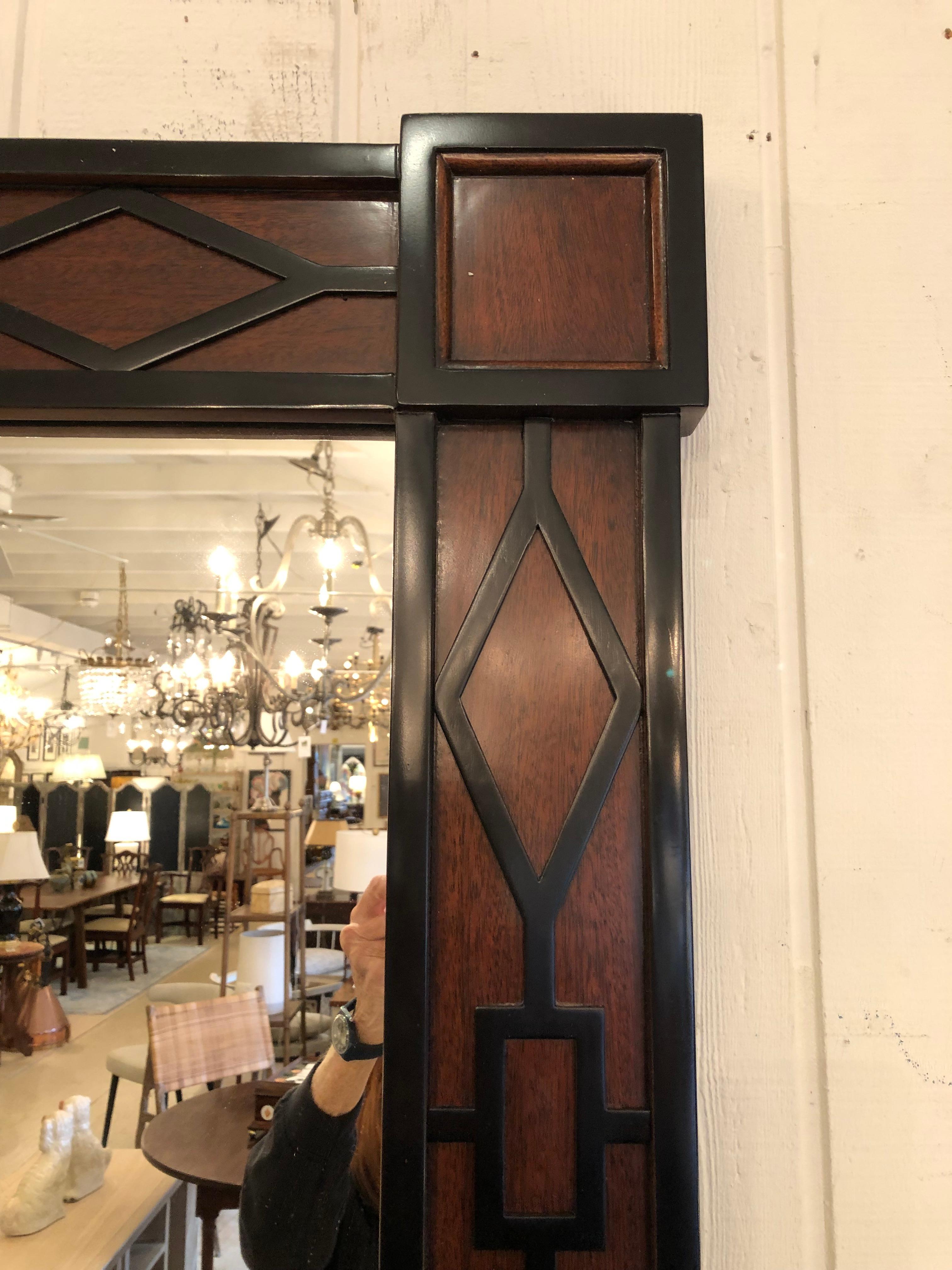 American Handsome Mahogany & Ebonized Theodore Alexander Ellie Mirror For Sale