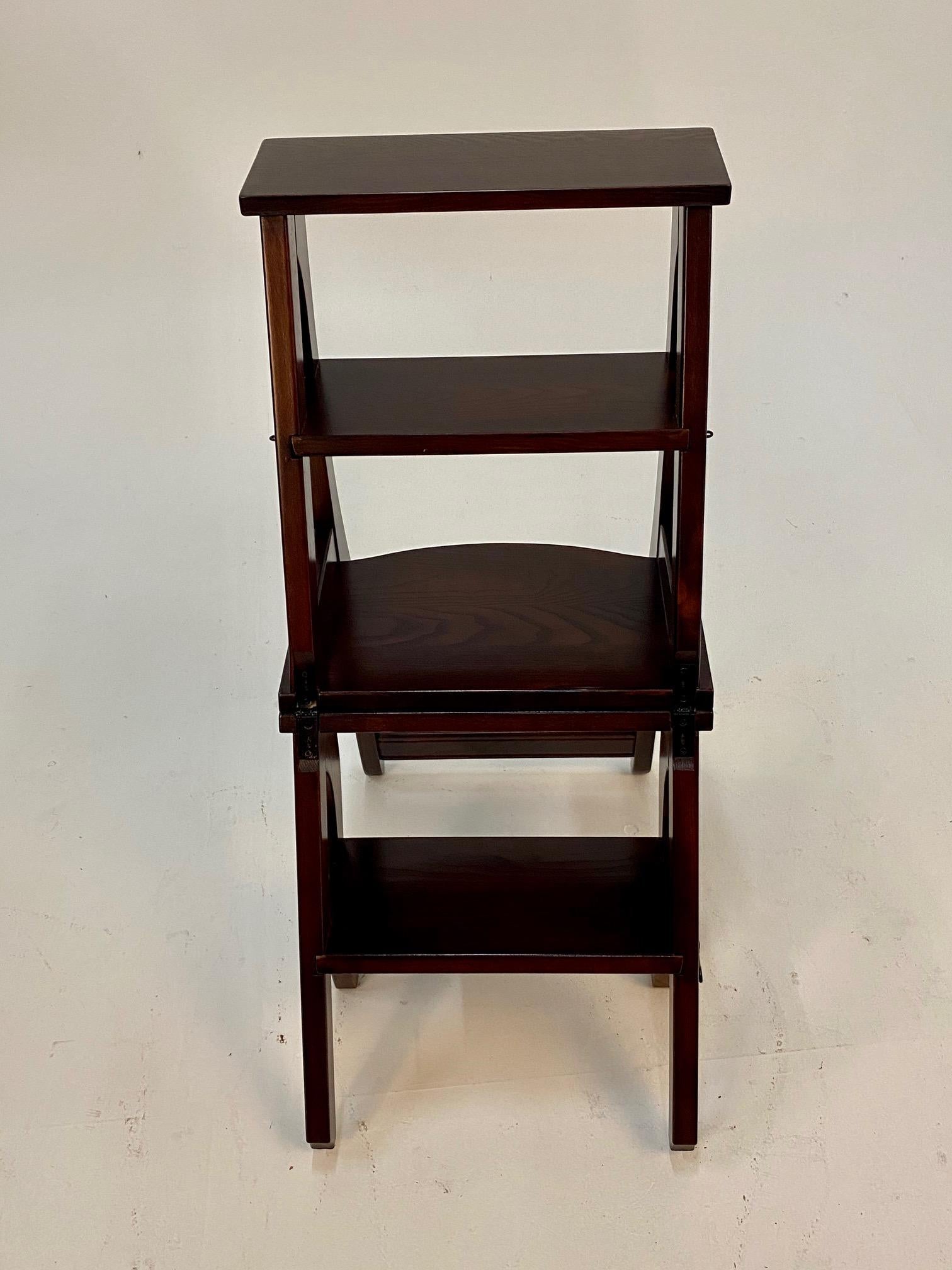 Handsome Mahogany Folding Library Steps and Chair 5
