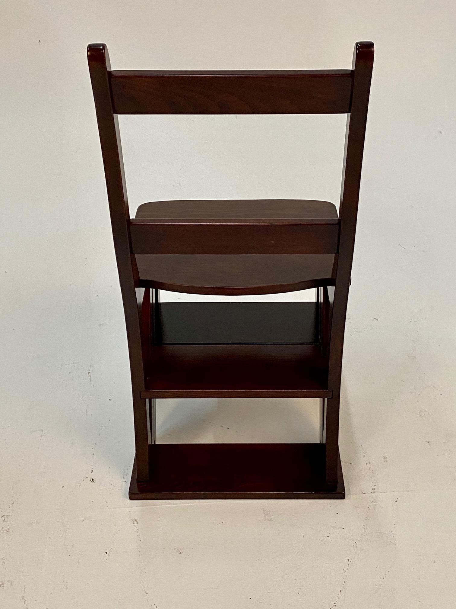 Handsome Mahogany Folding Library Steps and Chair 6