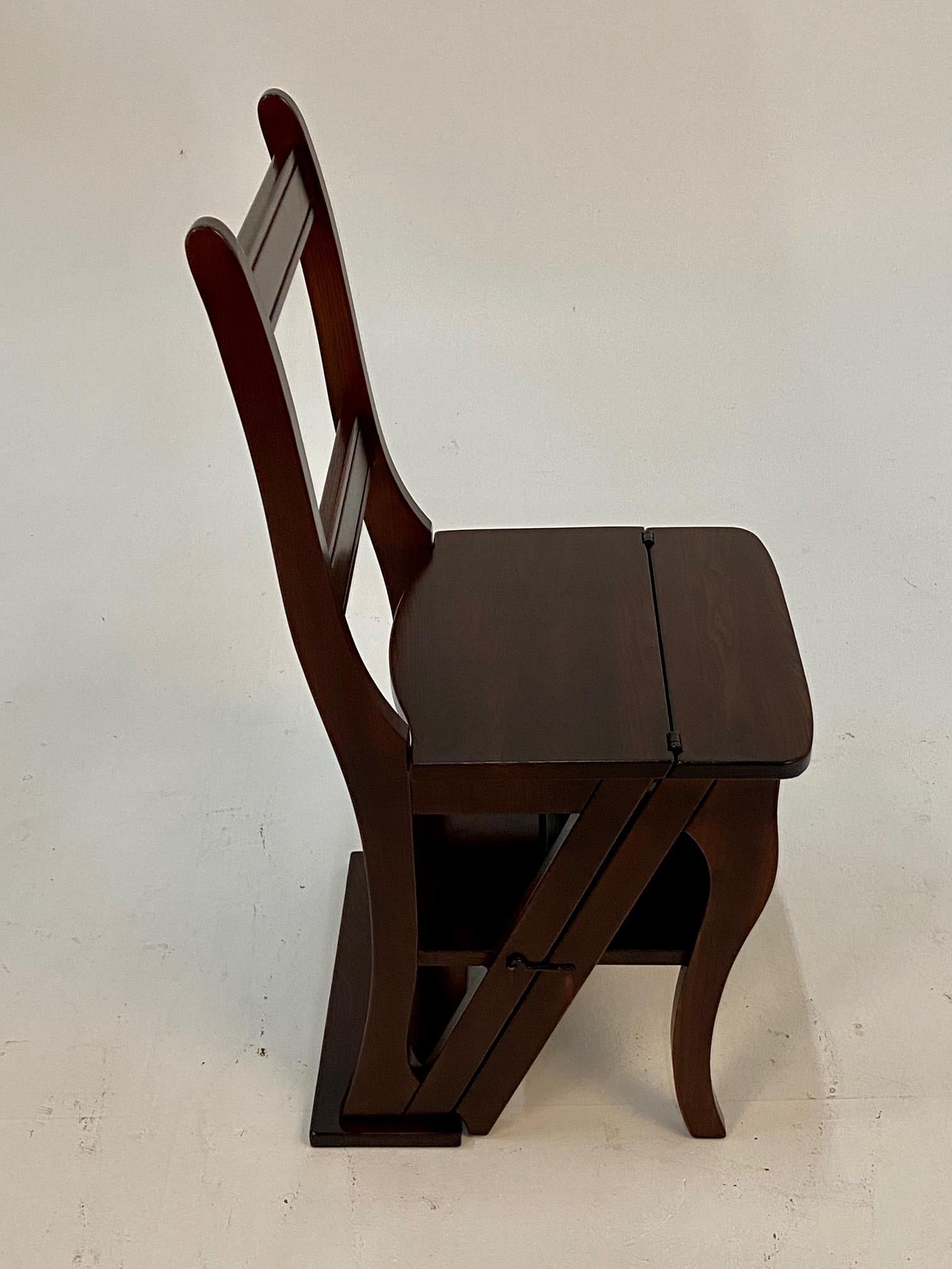 Handsome Mahogany Folding Library Steps and Chair 7
