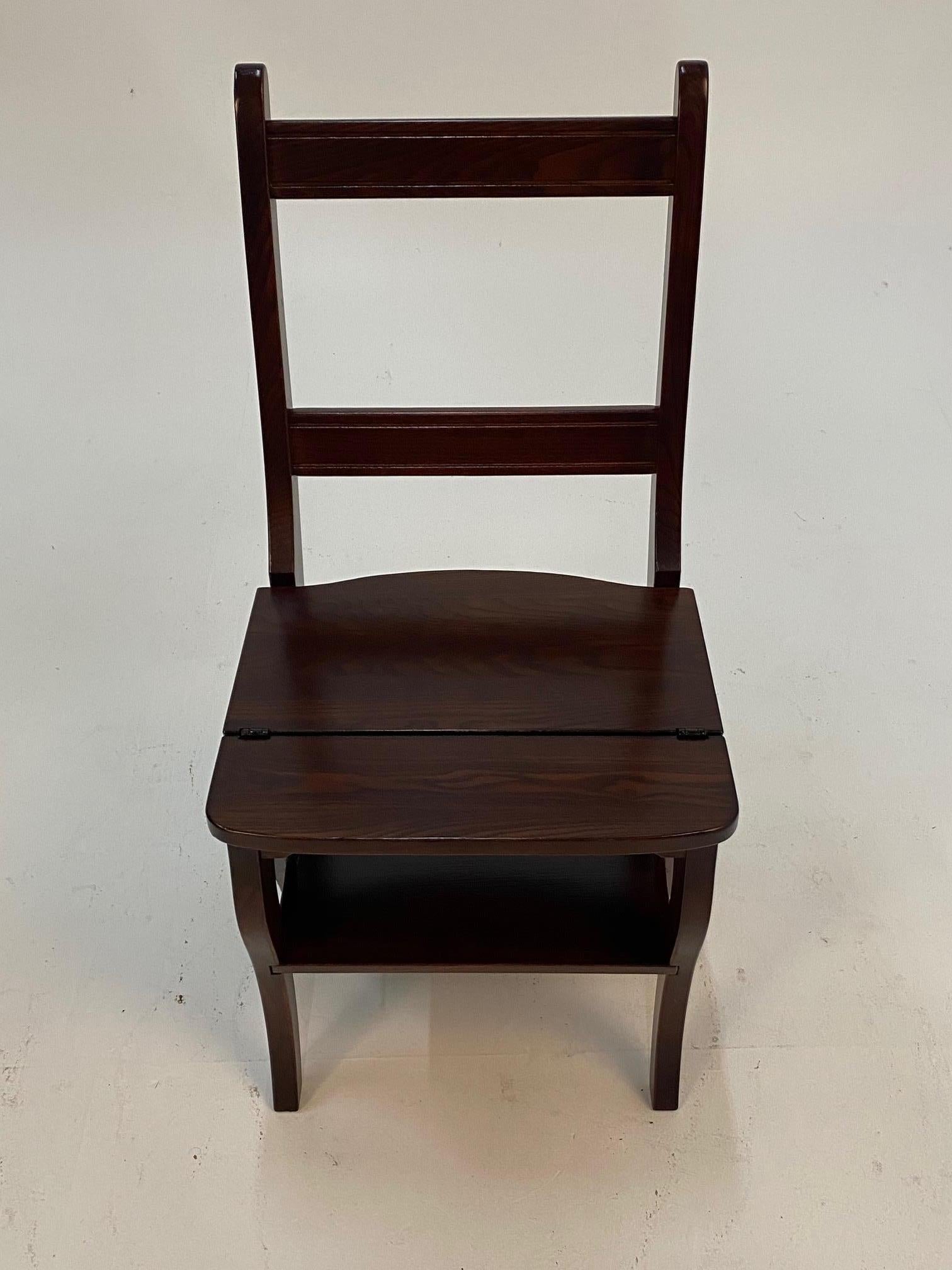 Italian Handsome Mahogany Folding Library Steps and Chair