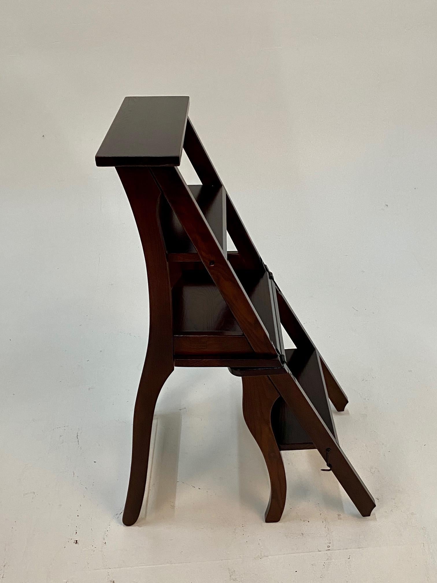 Late 20th Century Handsome Mahogany Folding Library Steps and Chair