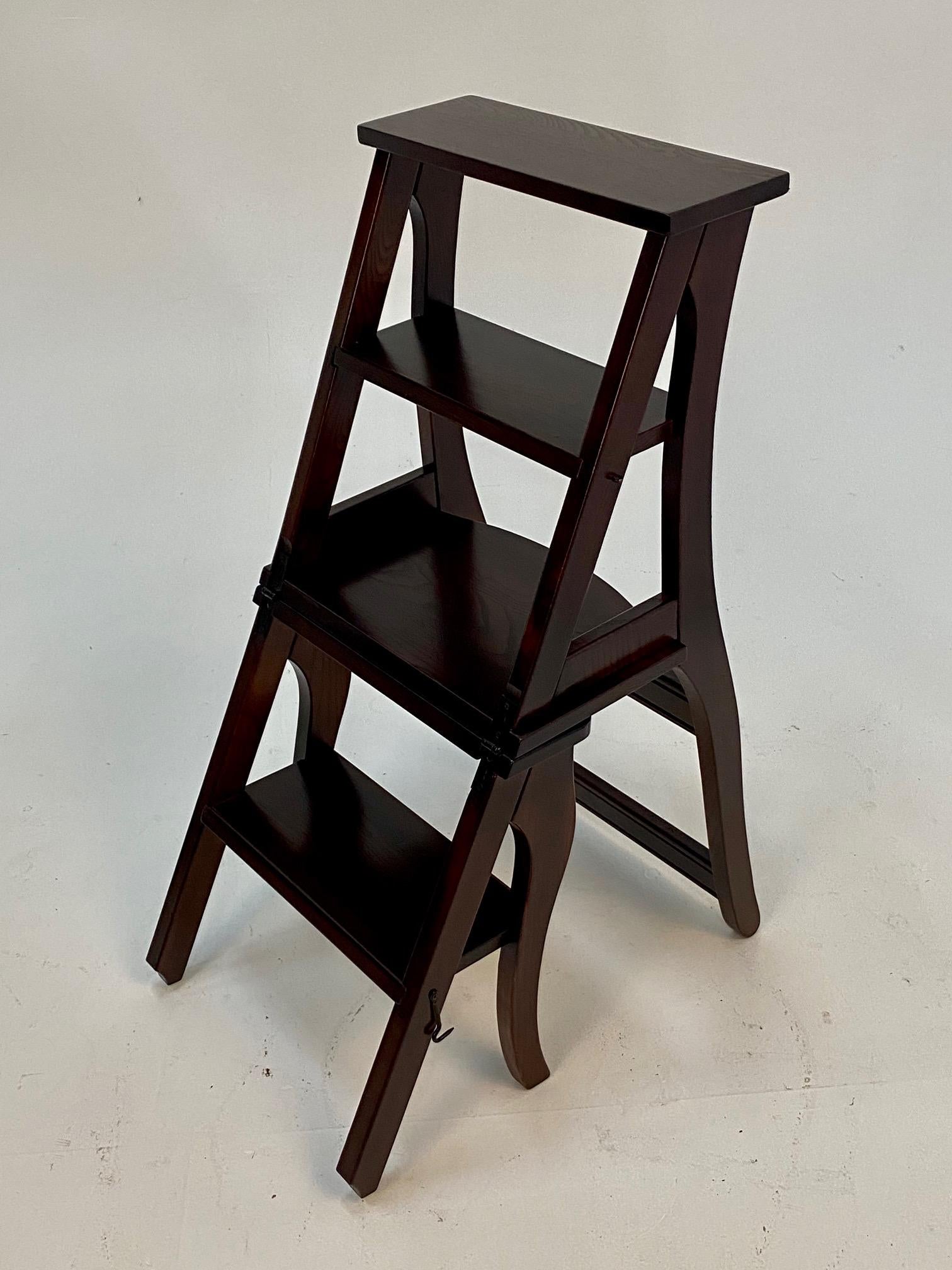 Handsome Mahogany Folding Library Steps and Chair 1