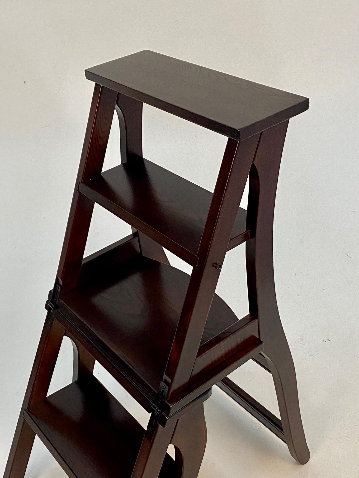 Handsome Mahogany Folding Library Steps and Chair 2