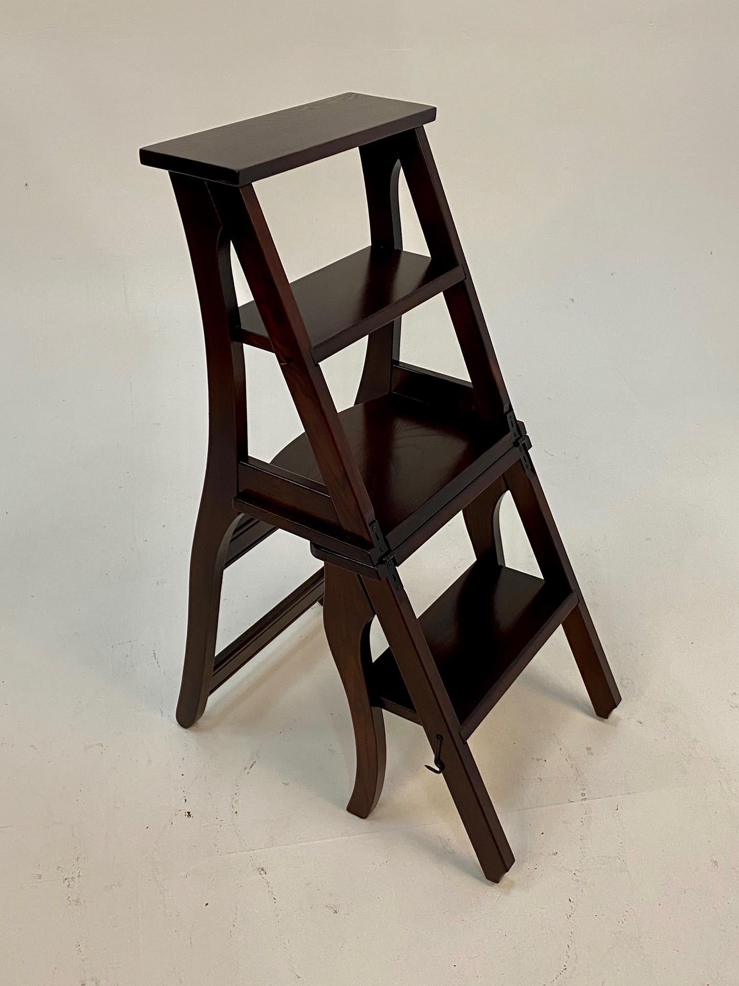 Handsome Mahogany Folding Library Steps and Chair 3