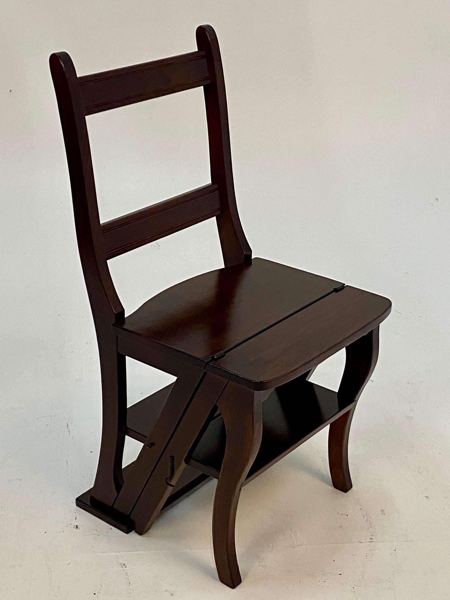 Handsome Mahogany Folding Library Steps and Chair 4