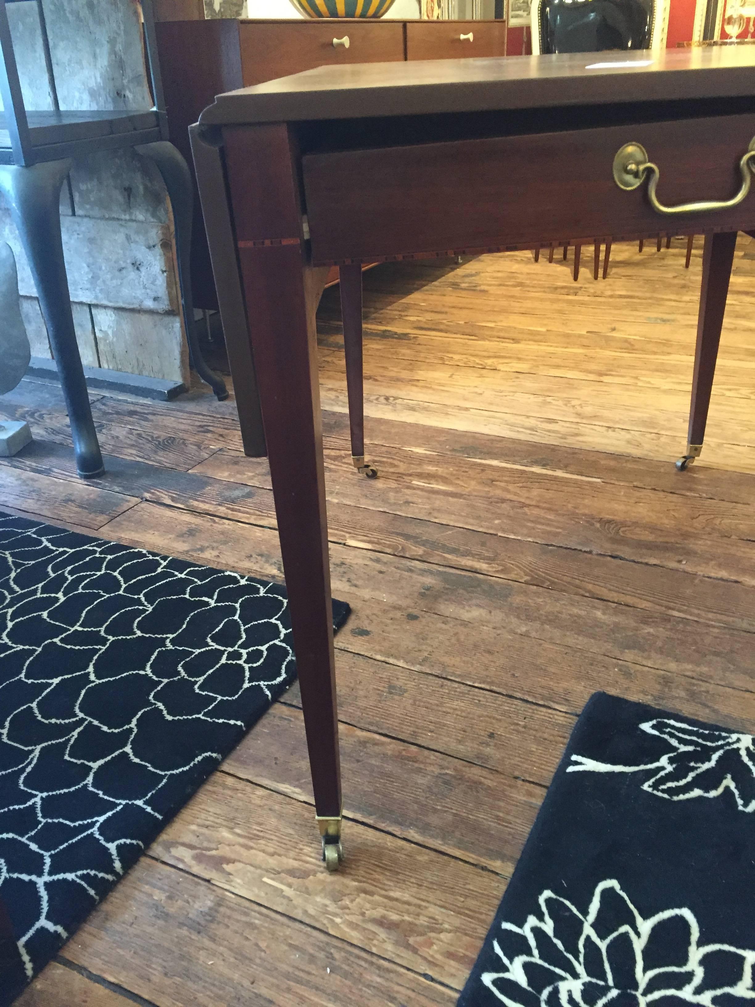 Handsome Mahogany Inlaid Drop-Leaf Table by Baker 2